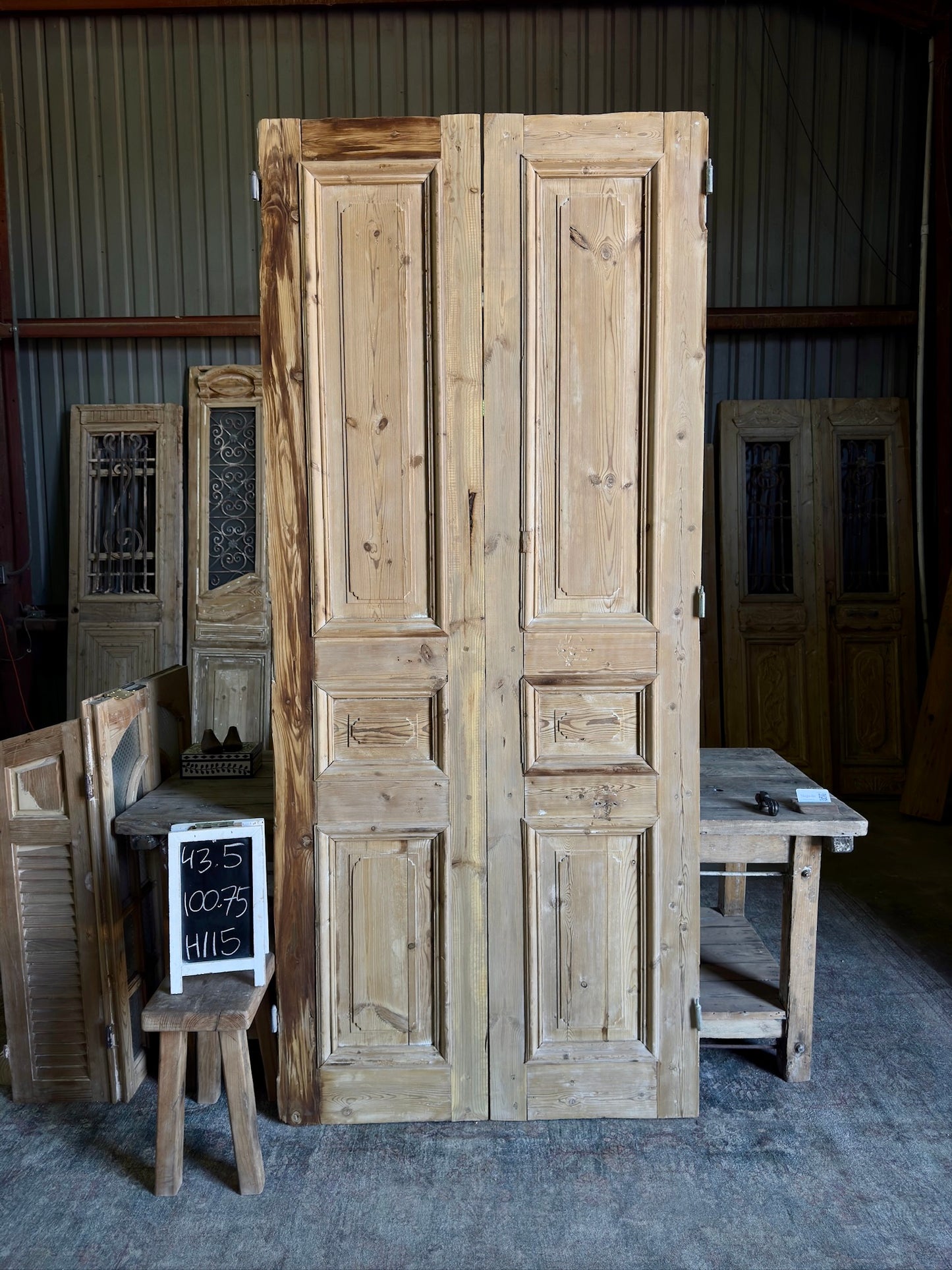 19th Century Raised Molding Antique French Doors - 43.5x100.75 H115