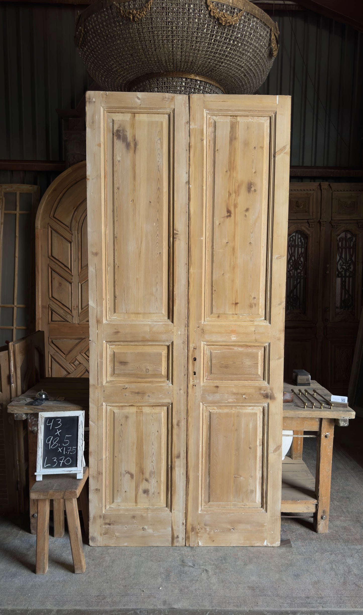 3 Panel Antique Solid French Doors - 43x98.5 - L370