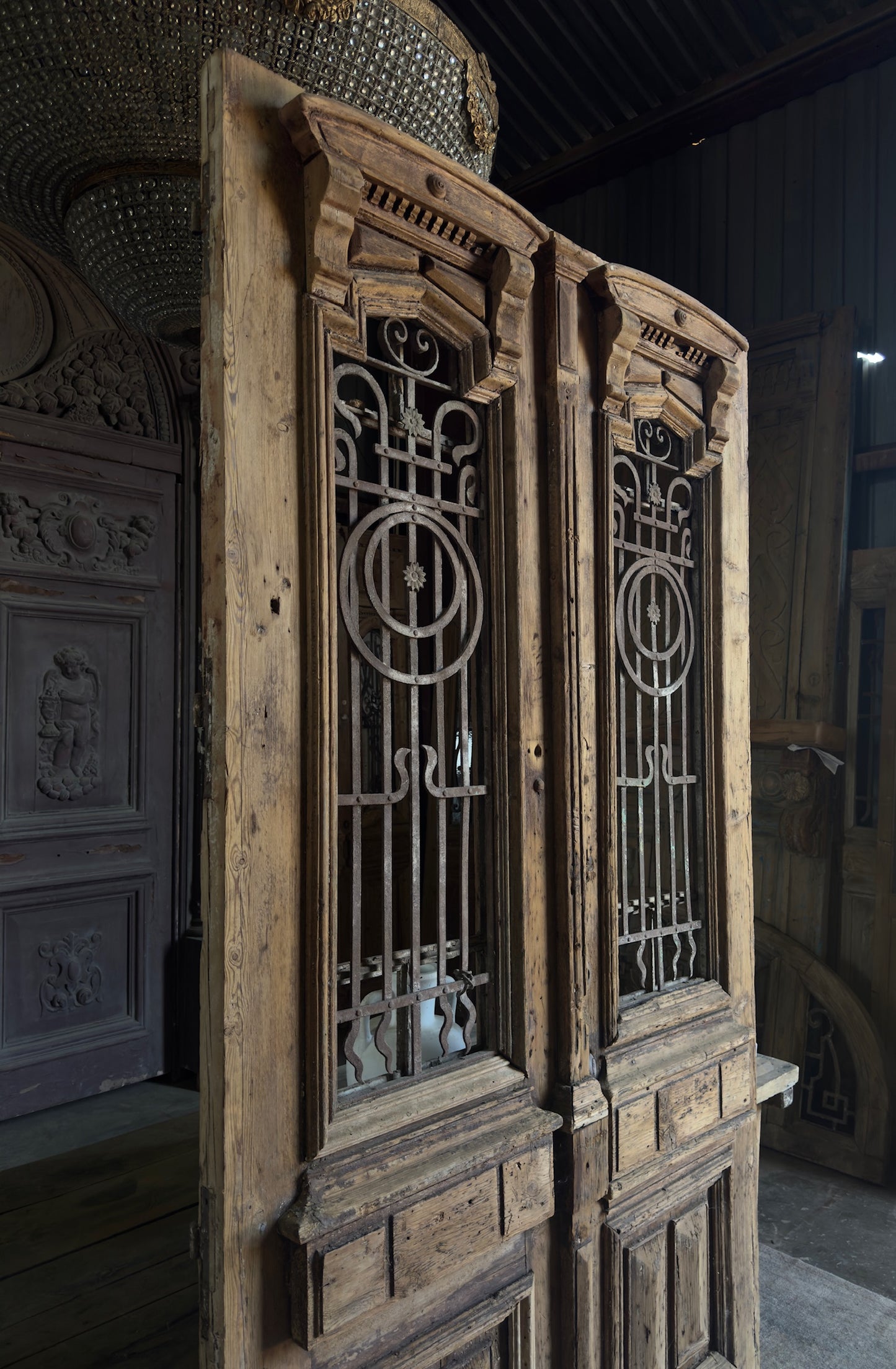 Massive Antique Iron Entry Doors - 54.25x101.5 K439