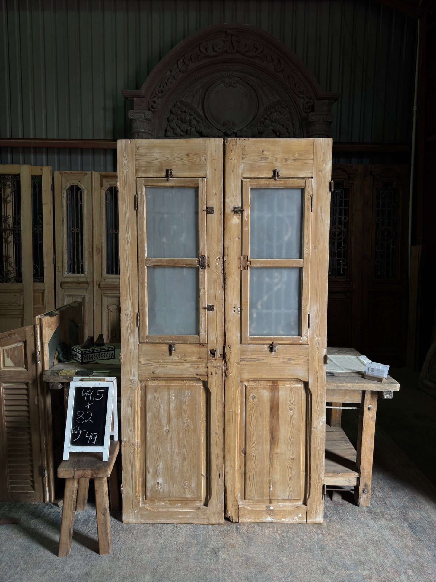 Antique Iron French Double Doors - 44.5x82 J49