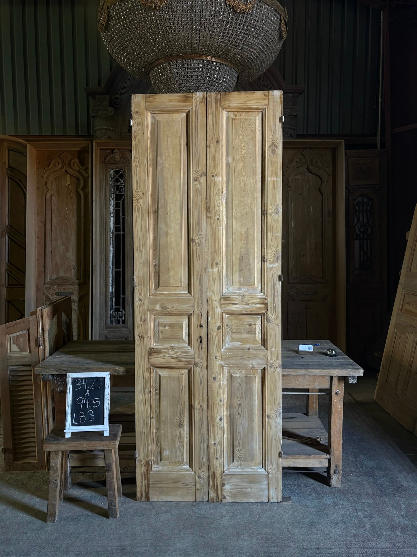 3 Panel Antique Solid French Doors - 34.25x94.5 - L83