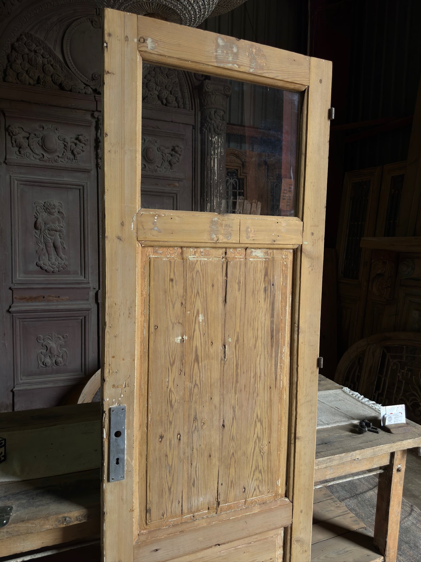 European 3 Panel Antique Glass Single Door - 28.75x85.25 J252