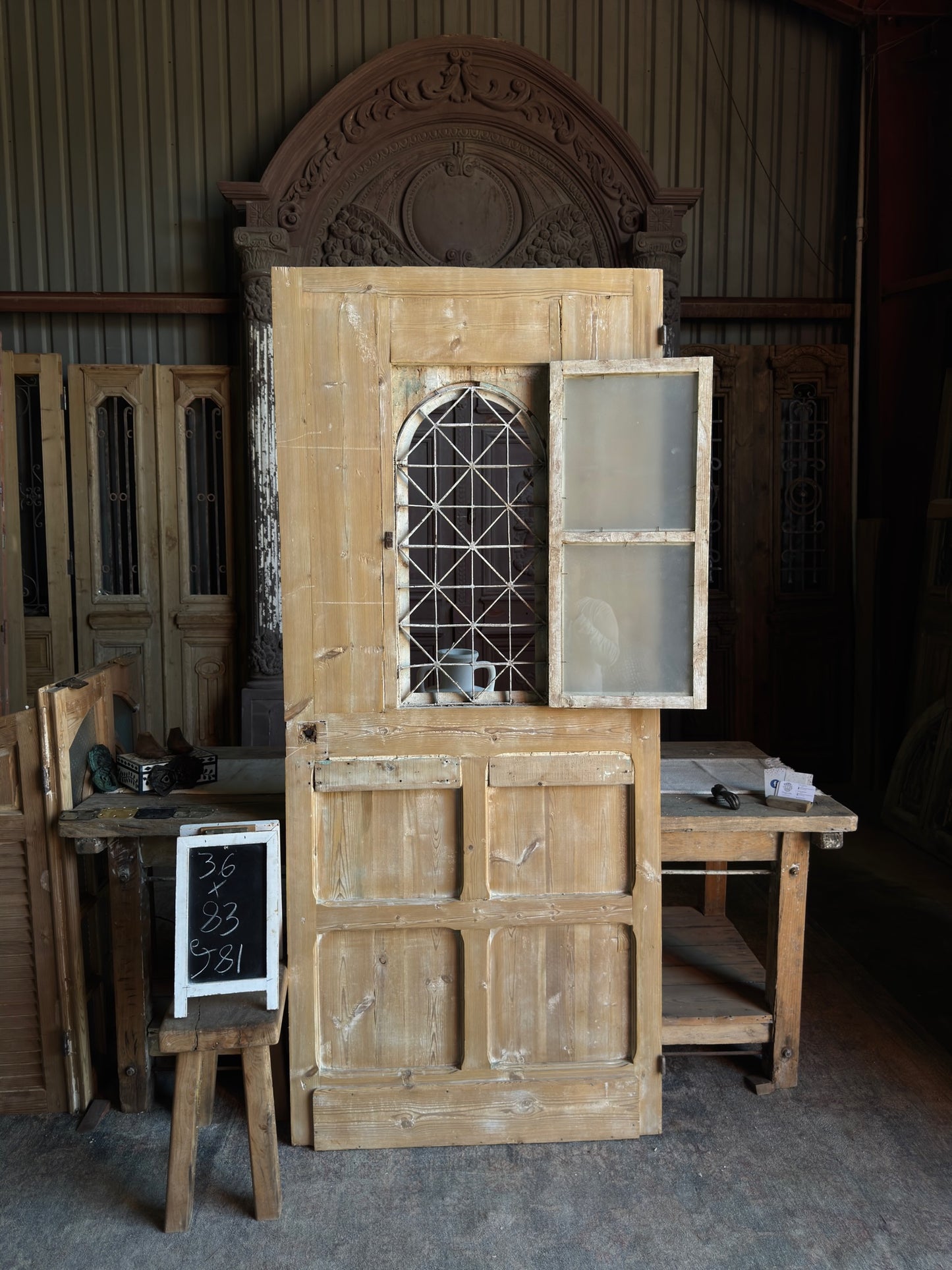 Arch Light Antique Iron and Glass Single Door - 36x83 J81