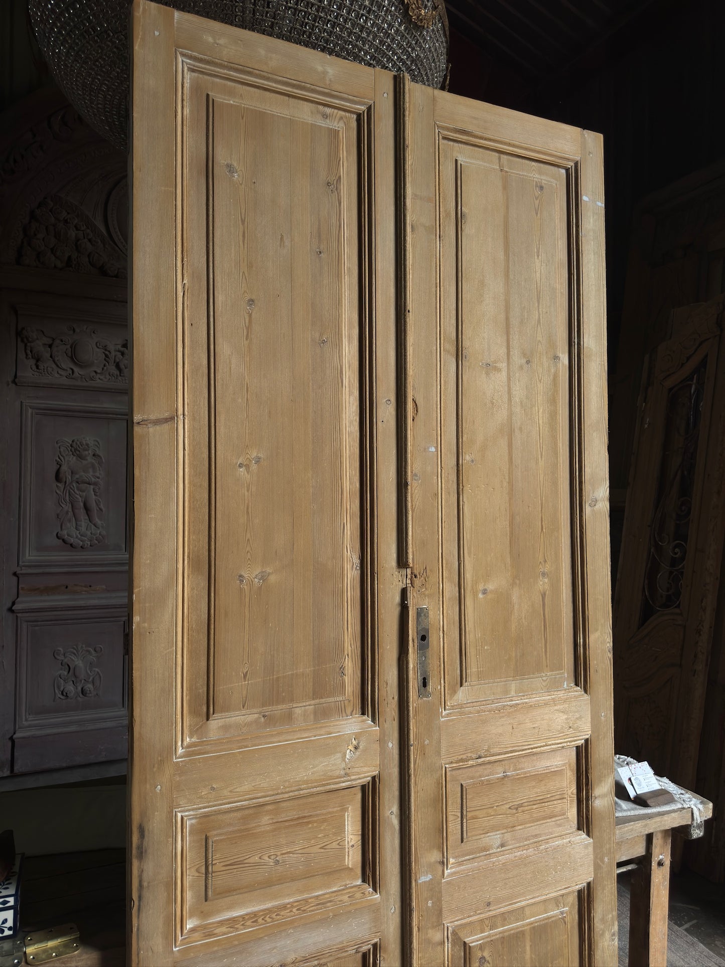 3 Panel Antique Solid French Doors - 45x100 J375