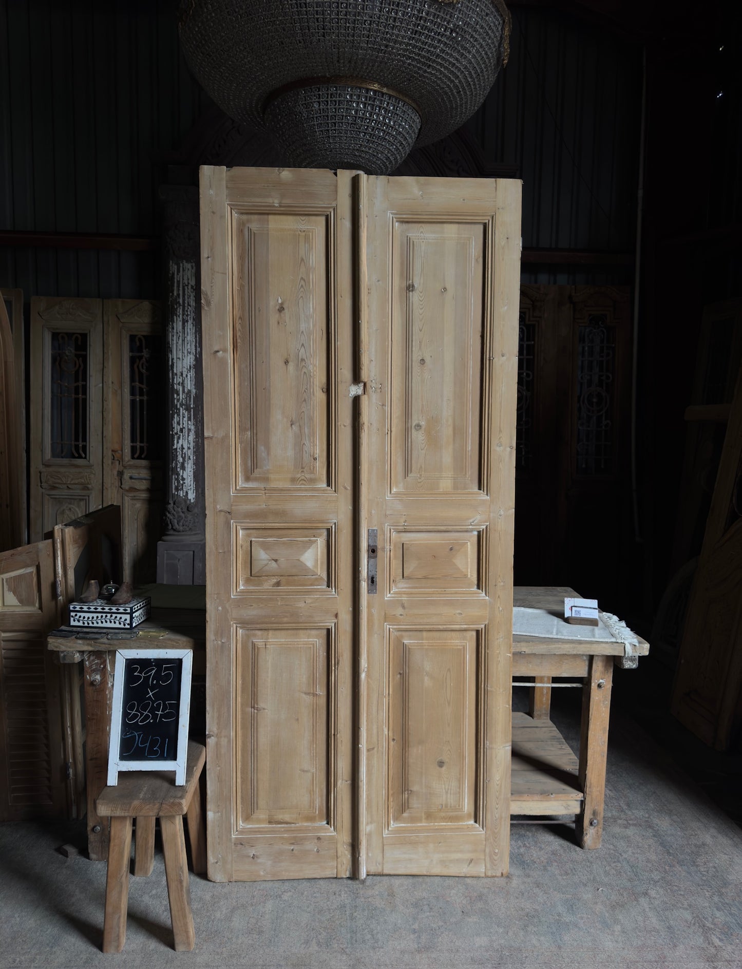Pyramid Panel Antique Solid French Doors - 39.5x88.75 J431
