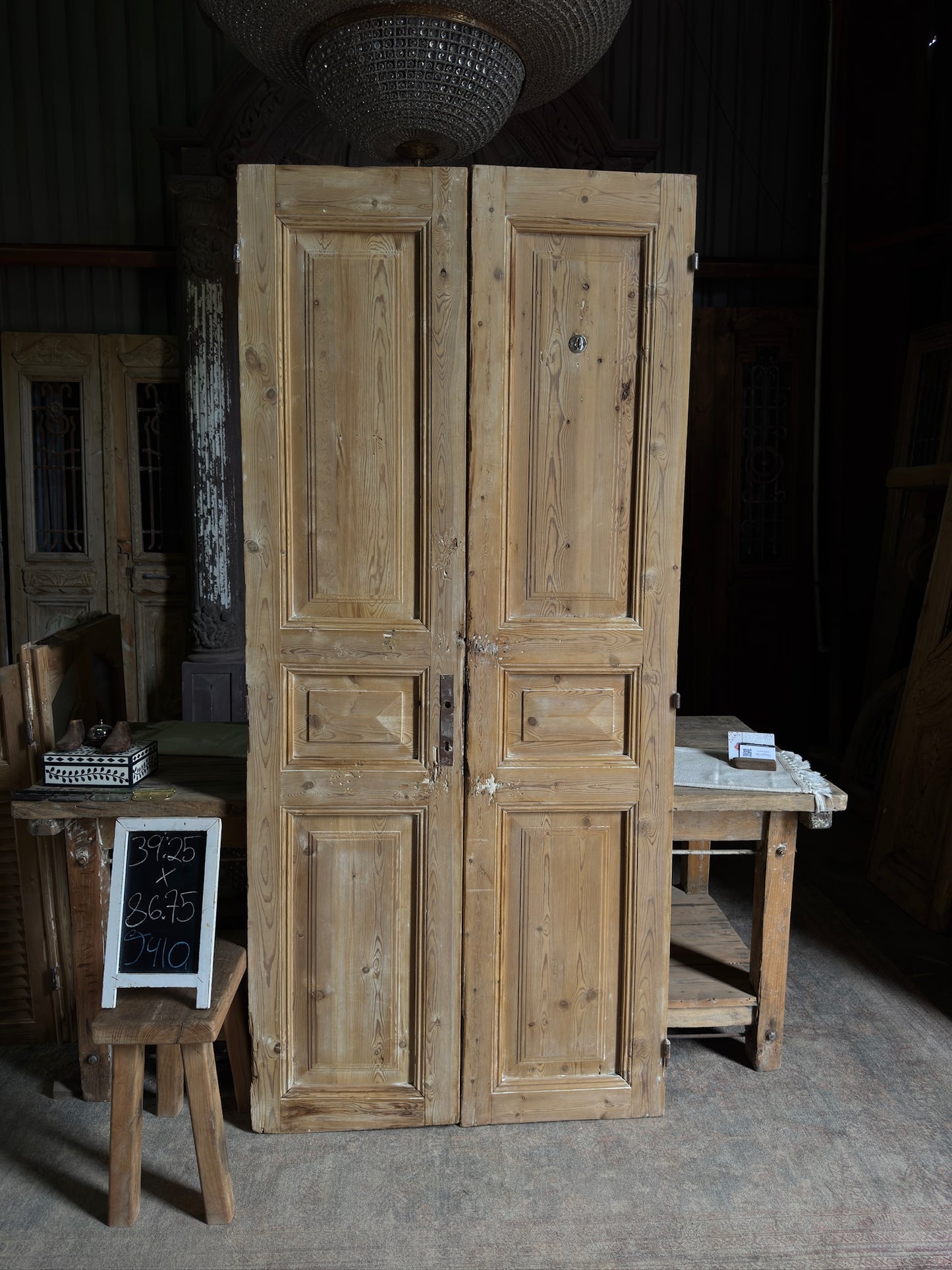 Pyramid Panel Antique Solid French Doors - 39.25x86.75 J410
