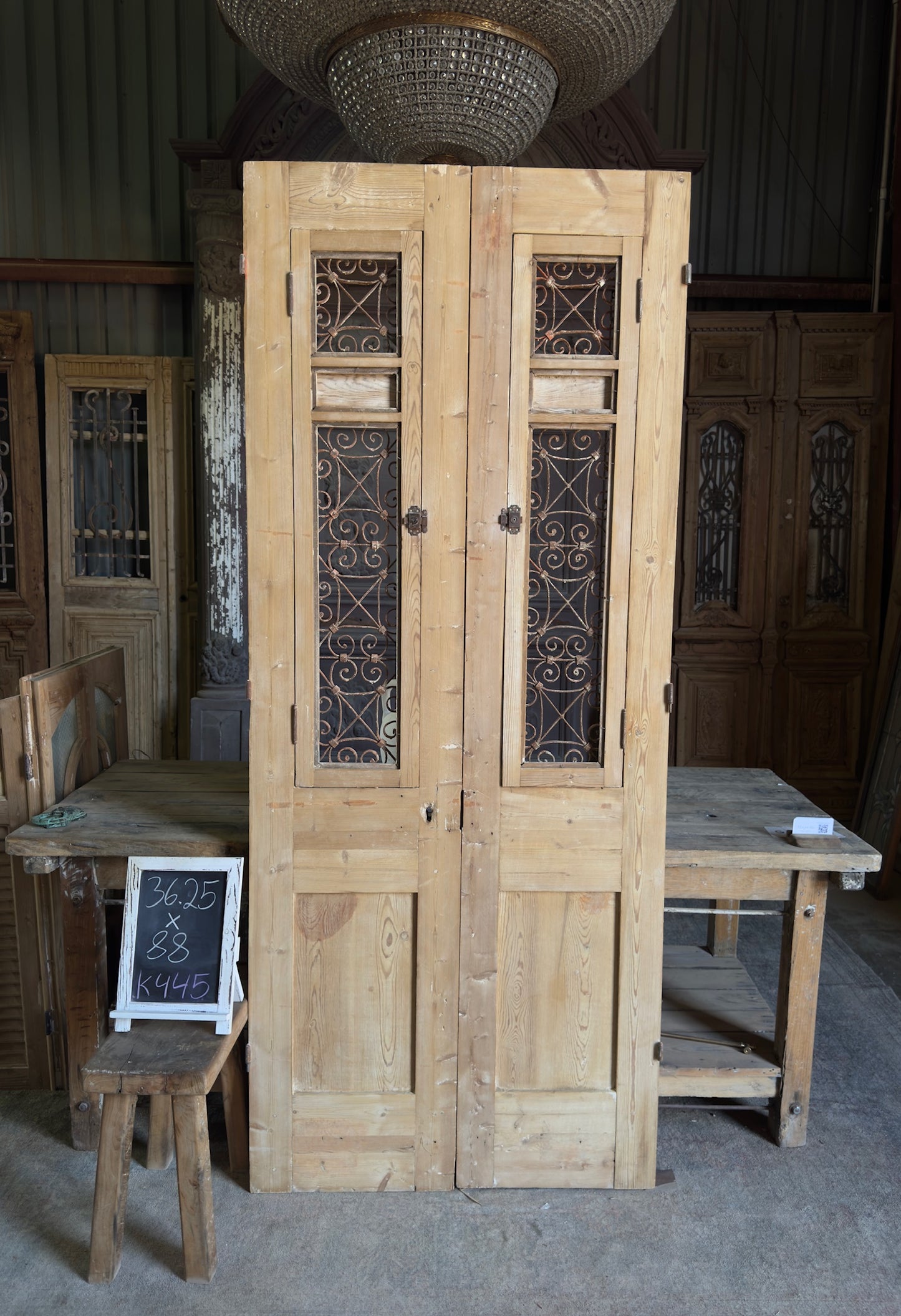 Stately Antique Iron French Doors - 36.25x88 K445