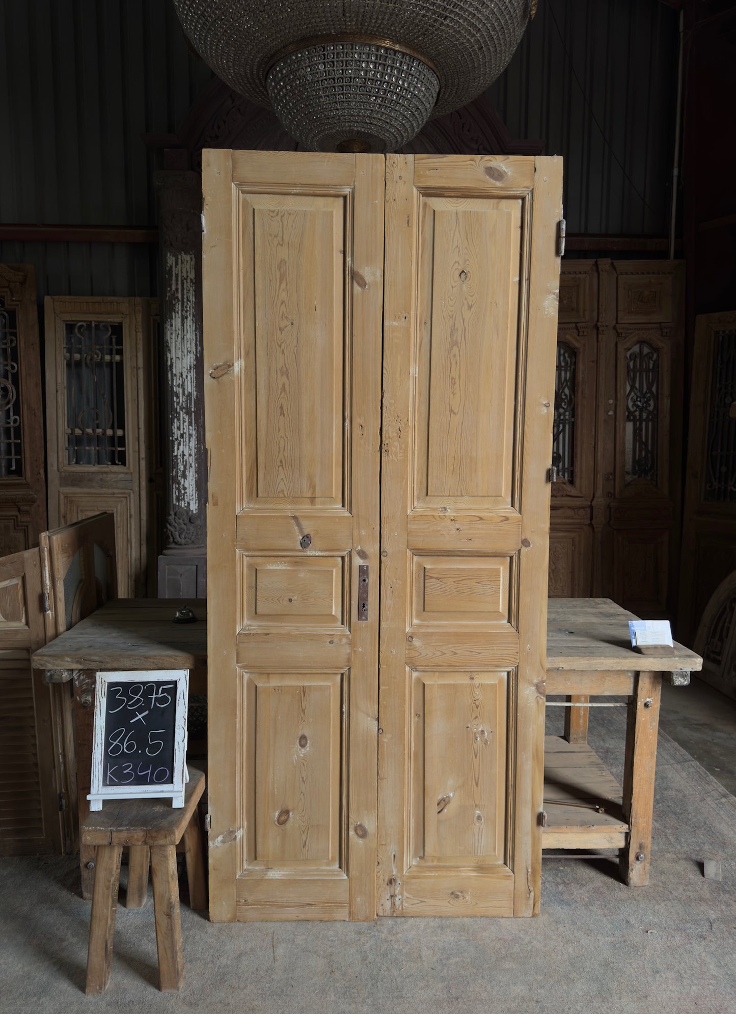 3 Panel Antique Solid French Doors - 38.75x86.5 K340