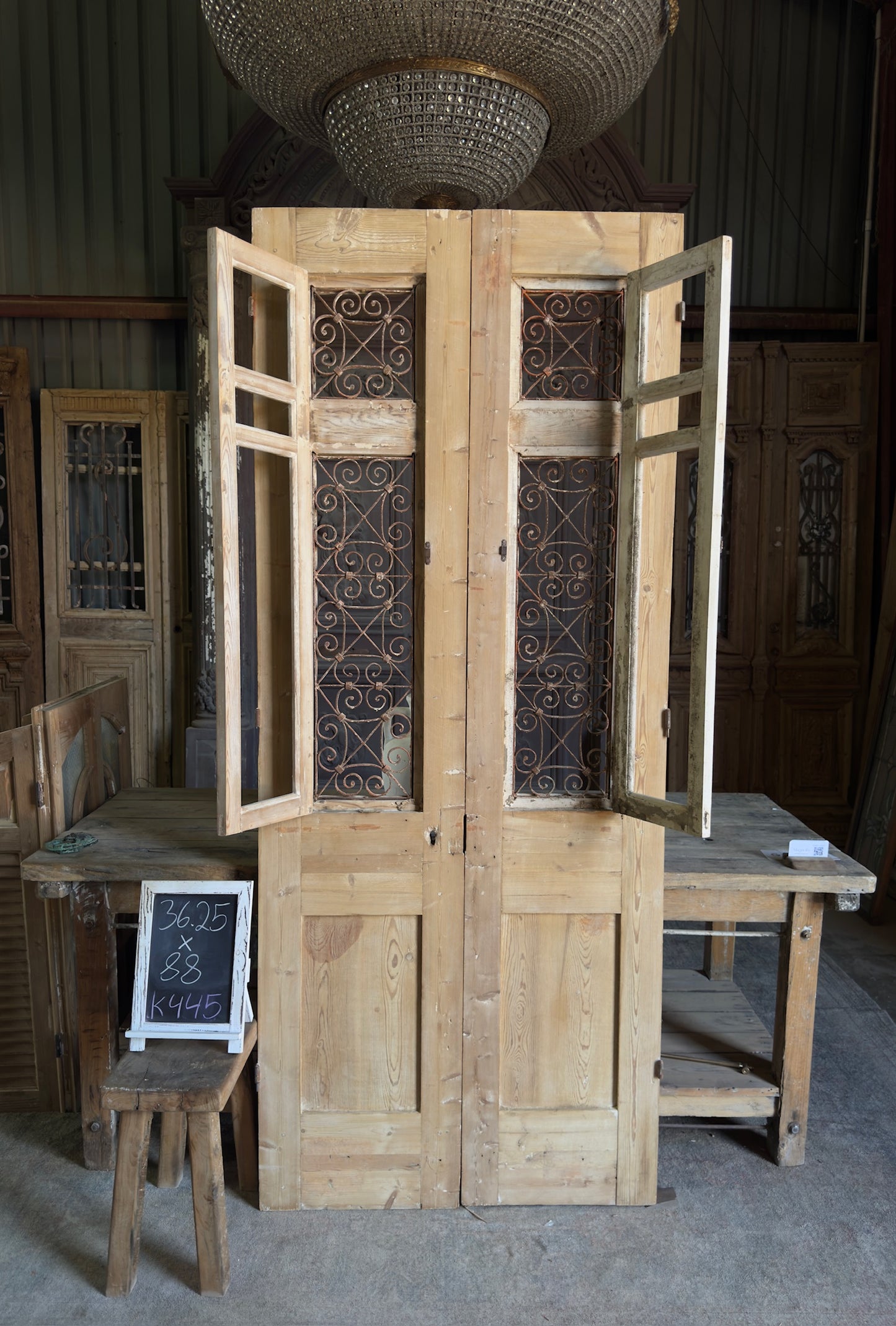Stately Antique Iron French Doors - 36.25x88 K445