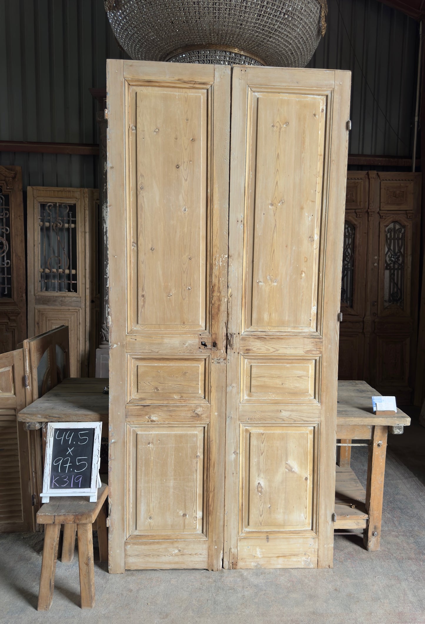 3 Panel Antique Solid French Doors - 44.5x97.5 K319