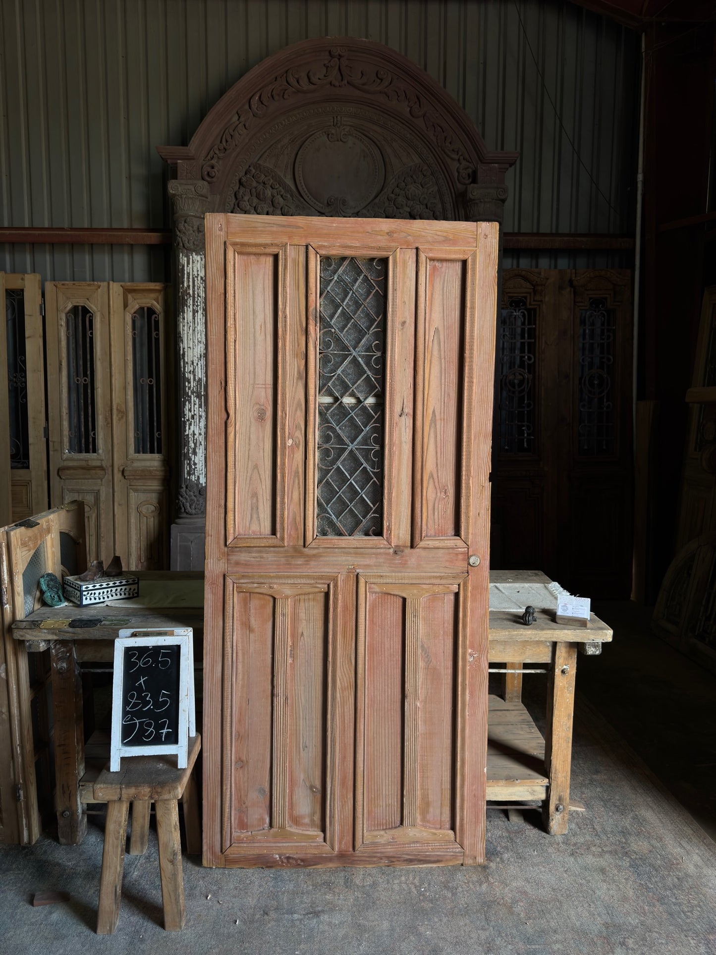 Unique Antique Iron and Glass Single Door - 36.5x83.5 J87