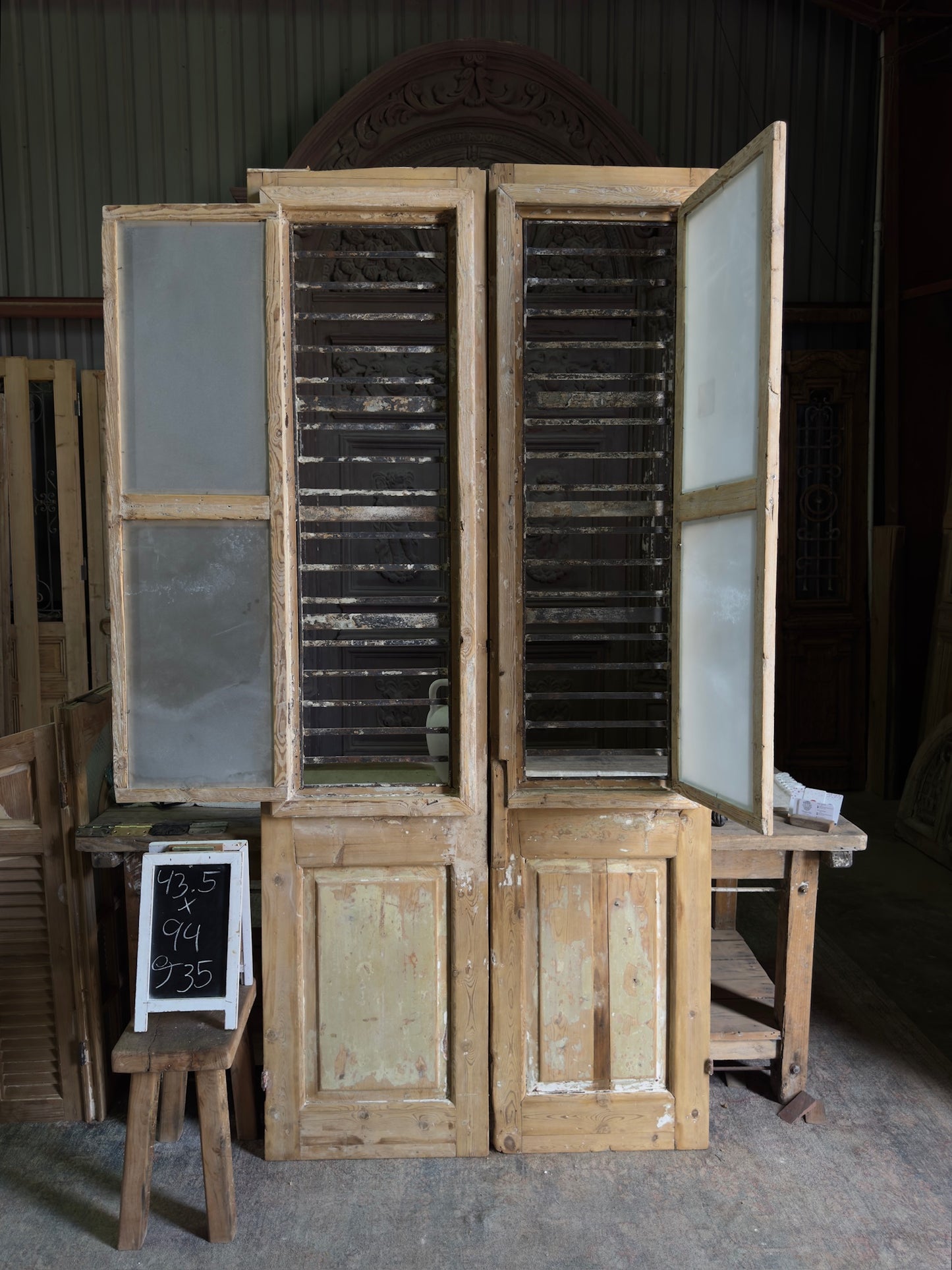 Horizontal Pattern Antique Iron French Doors - 43.5x94 J35