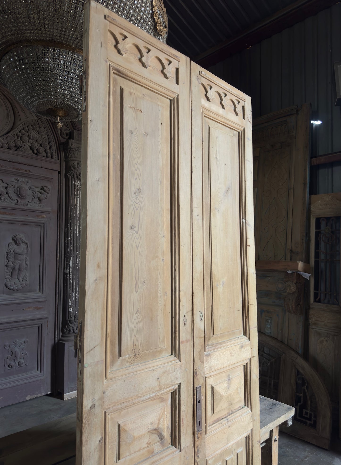 Unique 3 Panel Antique Solid French Doors - 39.5x101.25 K239