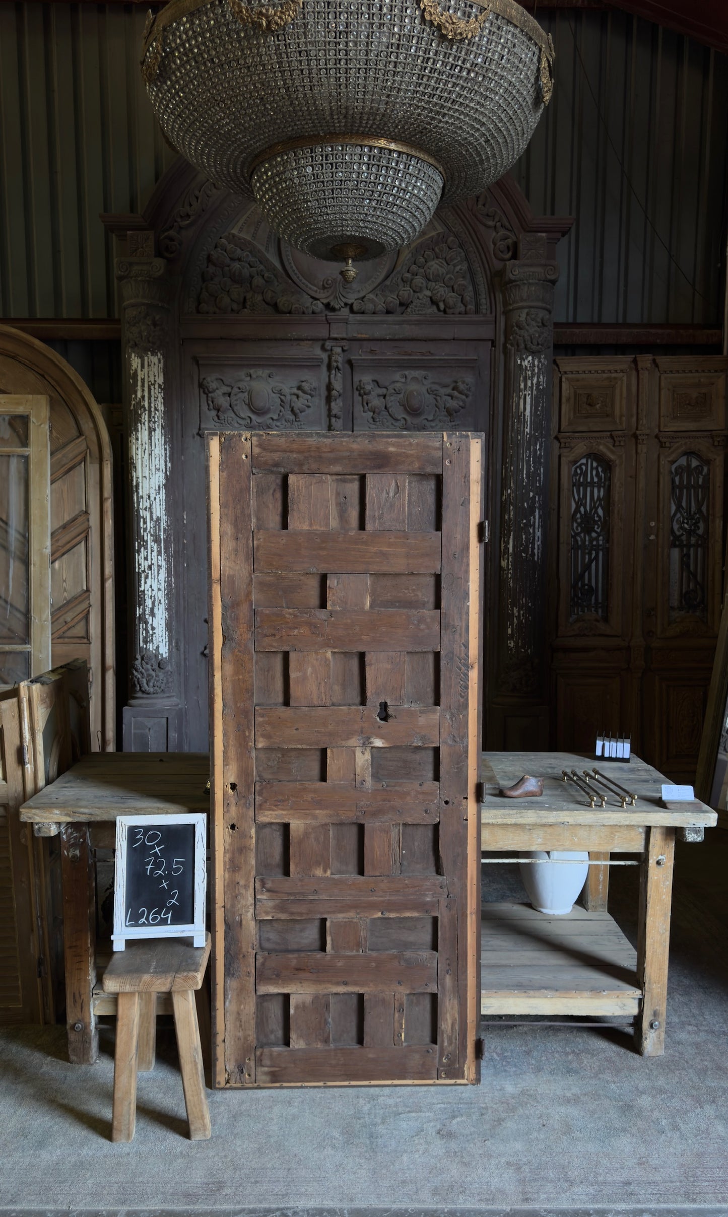 Spanish Diamond Panel Antique Single Door - 30x72.5 - L264