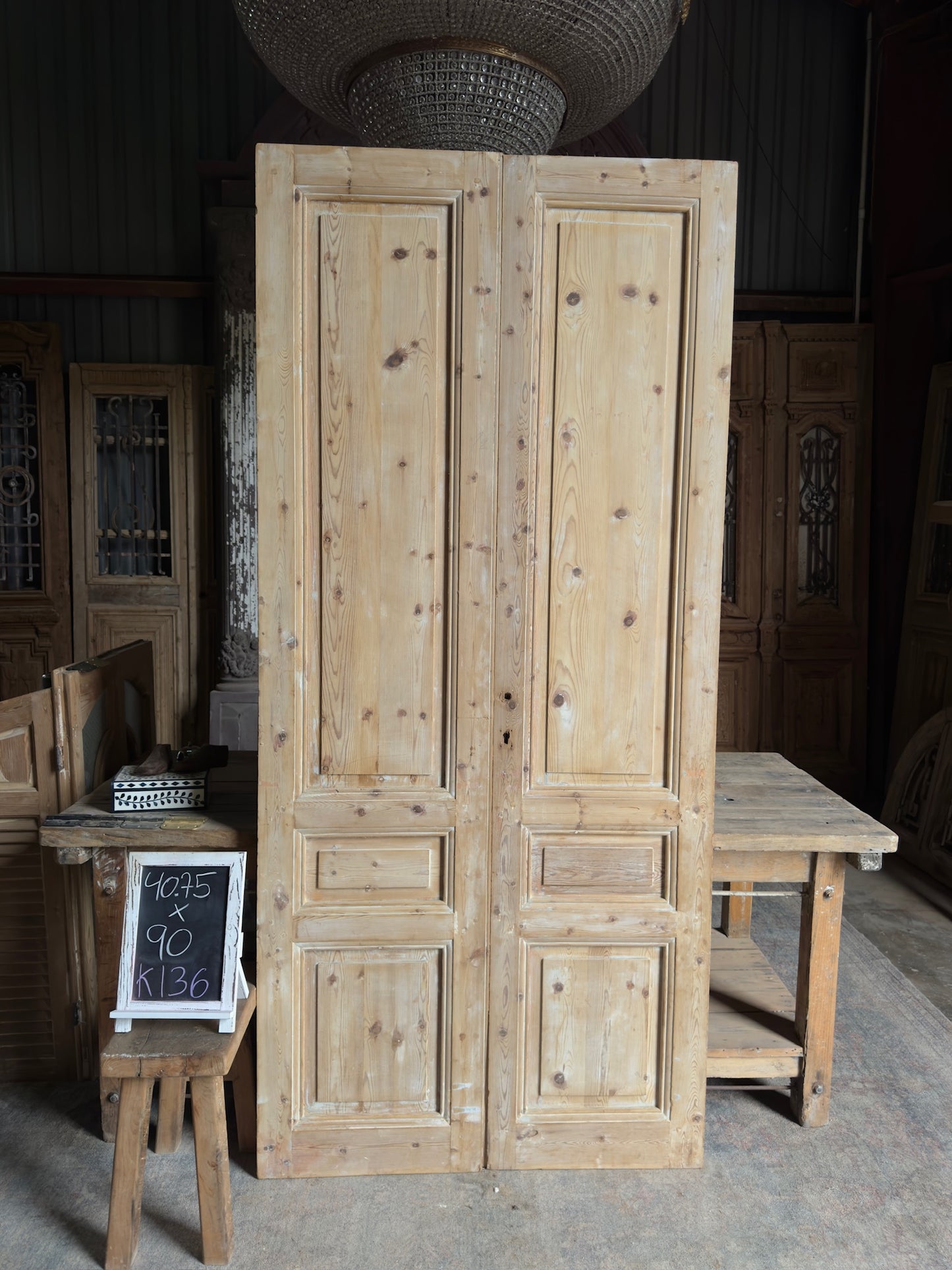 3 Panel Antique Solid French Doors - 40.75x90 K136