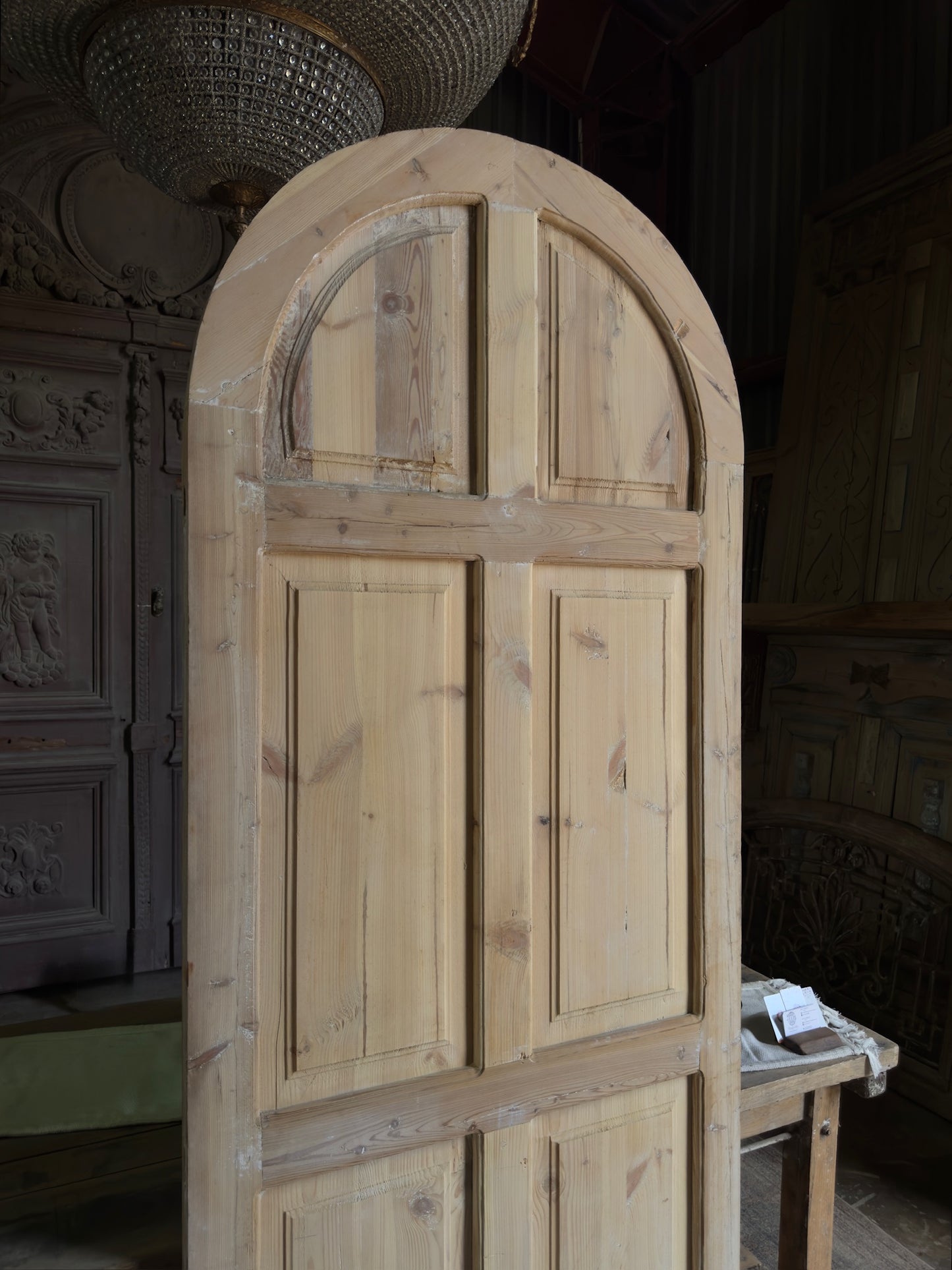 6 Panel Antique Arched Solid Single Door - 35.5x91 J328