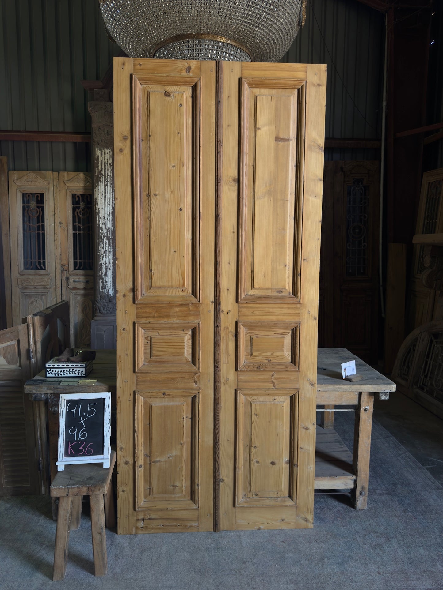 Waxed 3 Panel Antique French Doors - 41.5x96 K36
