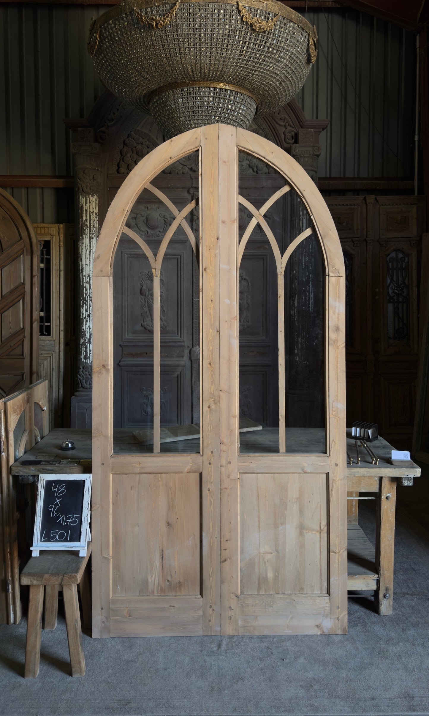 Handcrafted Gothic Arched Glass French Doors - 48x96 L501