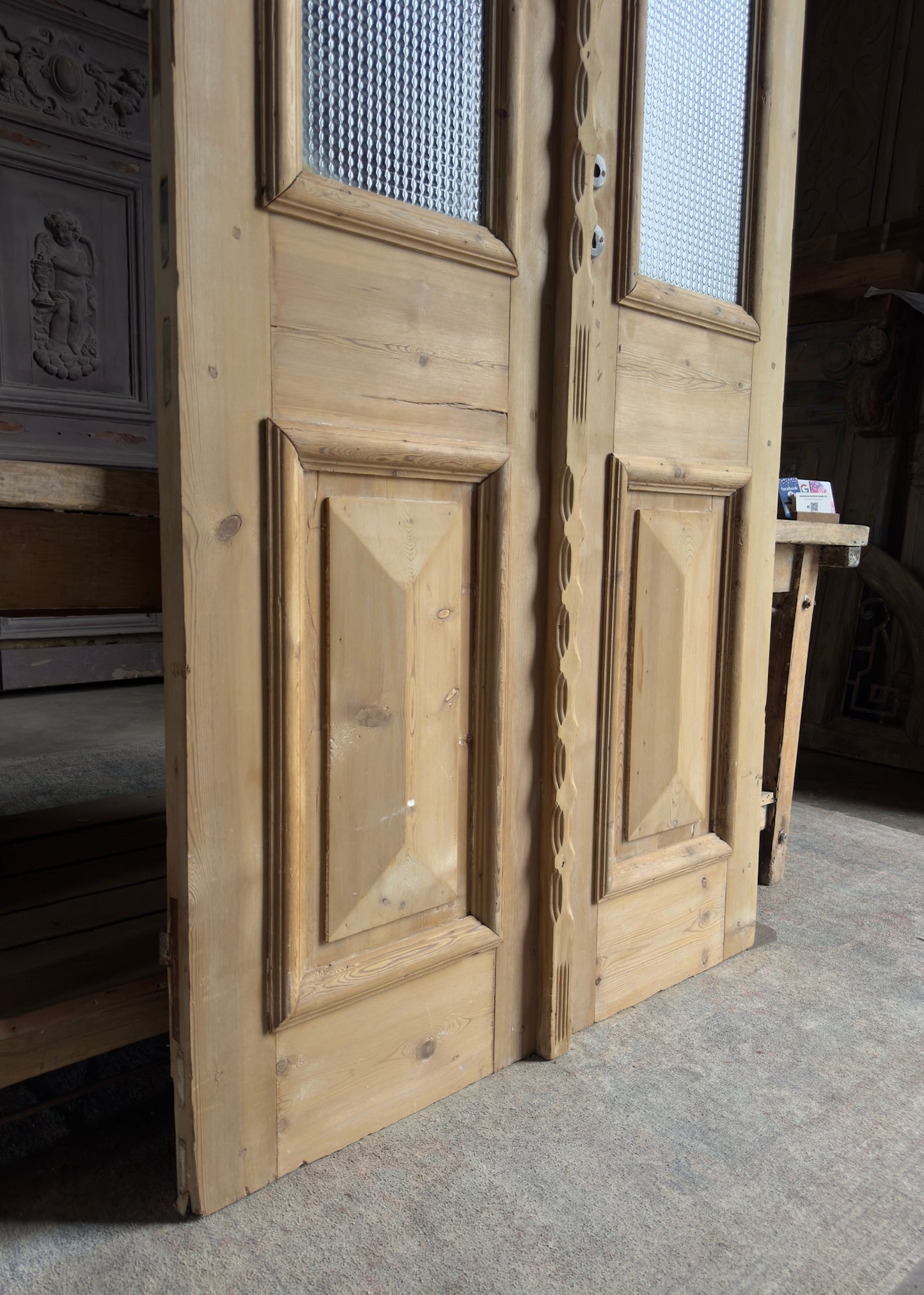 Diamond Panel Glass Antique French Doors - 43.5x94.75 K270