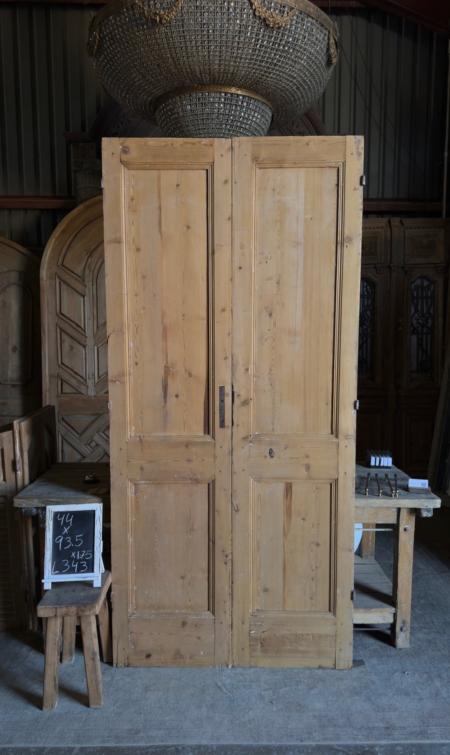 2 Panel Antique Solid French Doors - 44x93.5 - L343