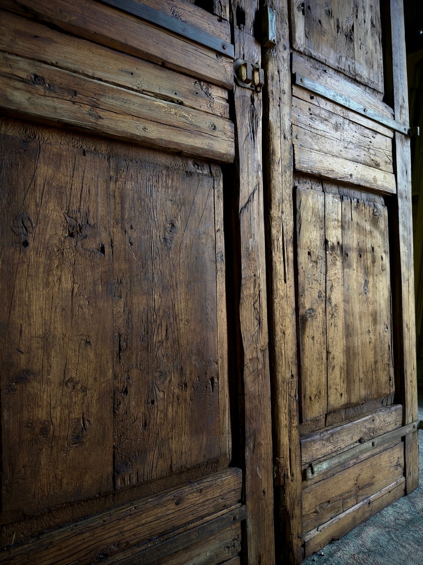 Waxed Antique Carved French Doors - 54x103 H195