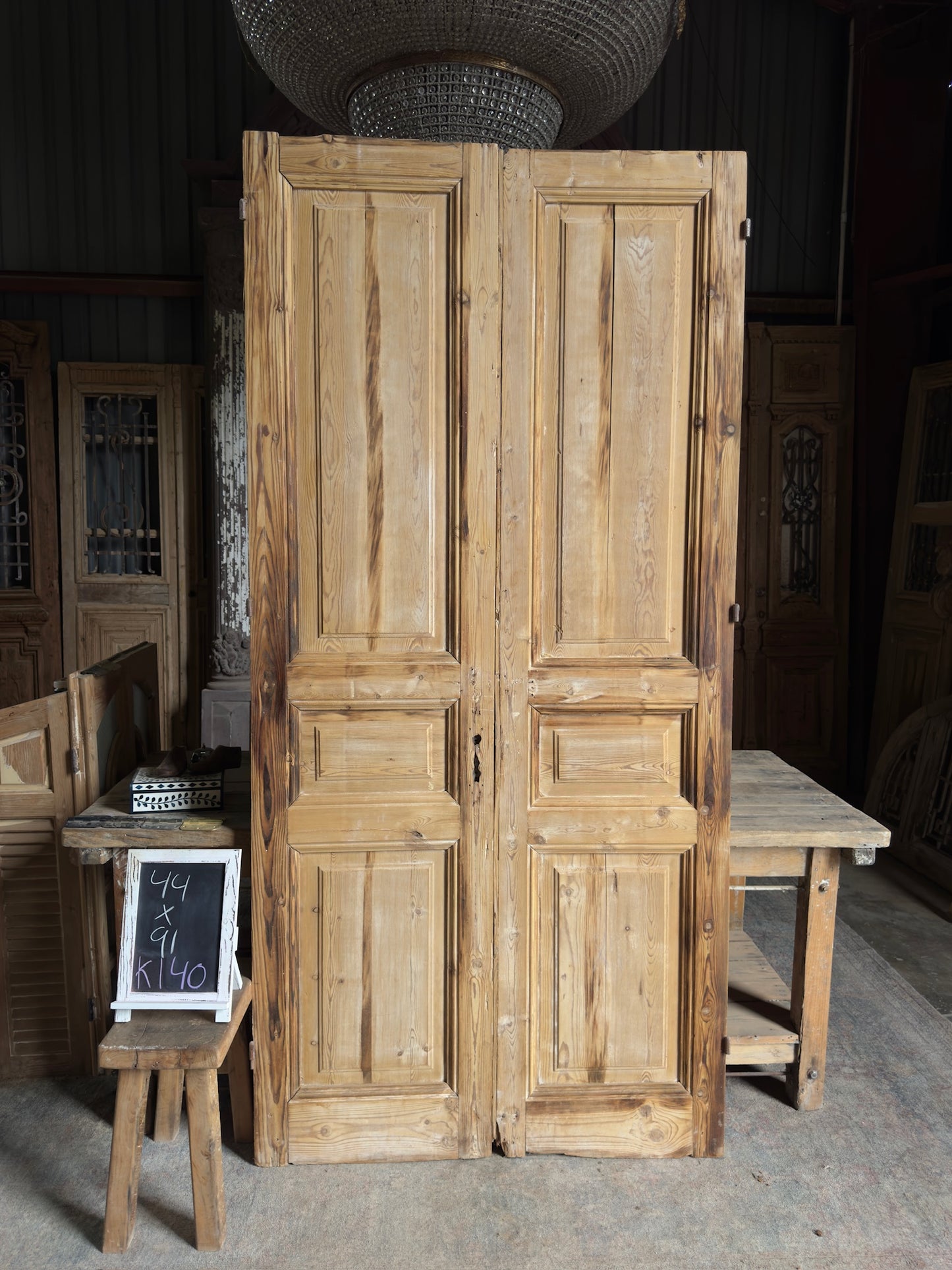 3 Panel Antique Solid French Doors - 44x91 K140