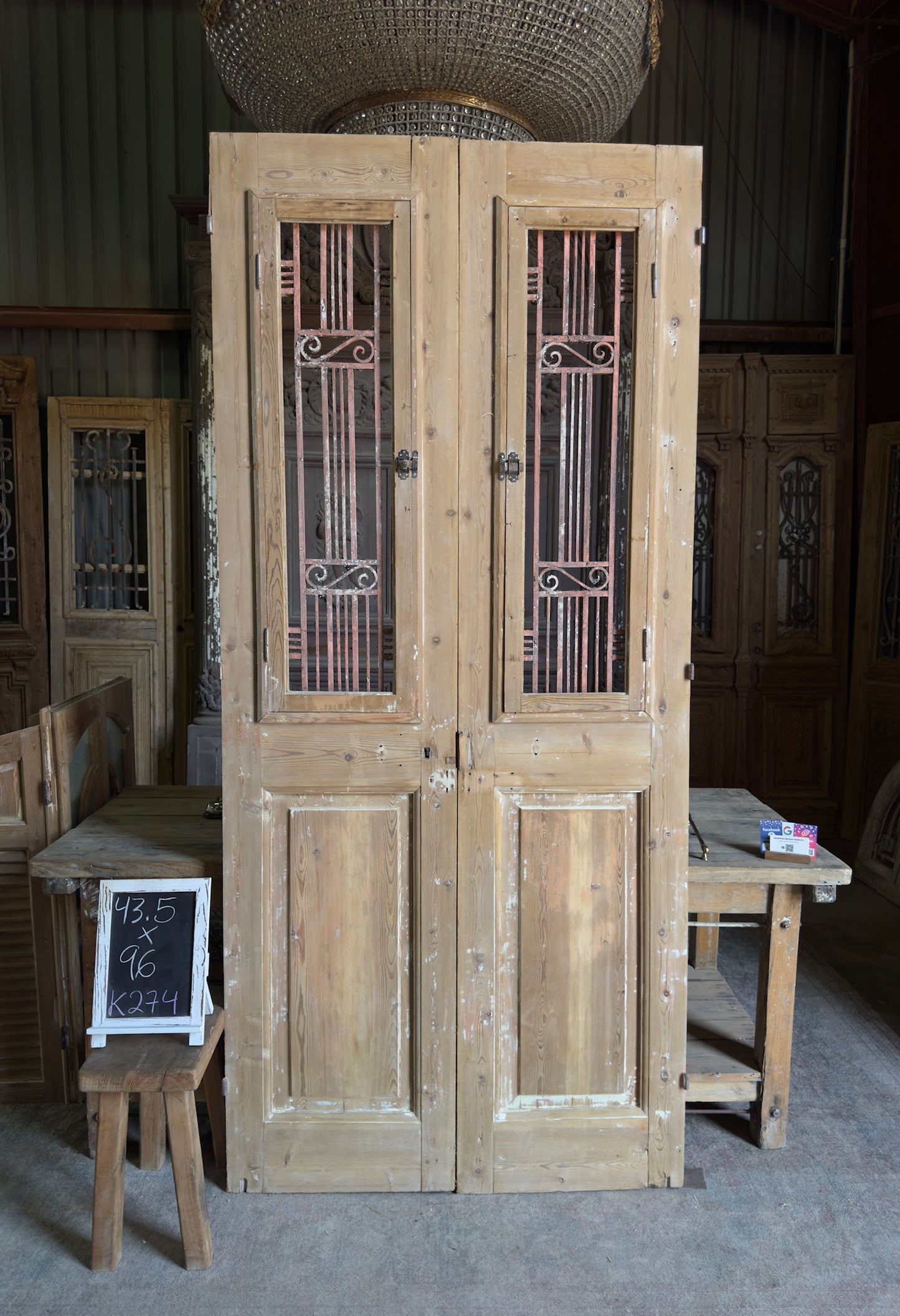 Mediterranean Antique Iron French Doors - 43.5x96 K274