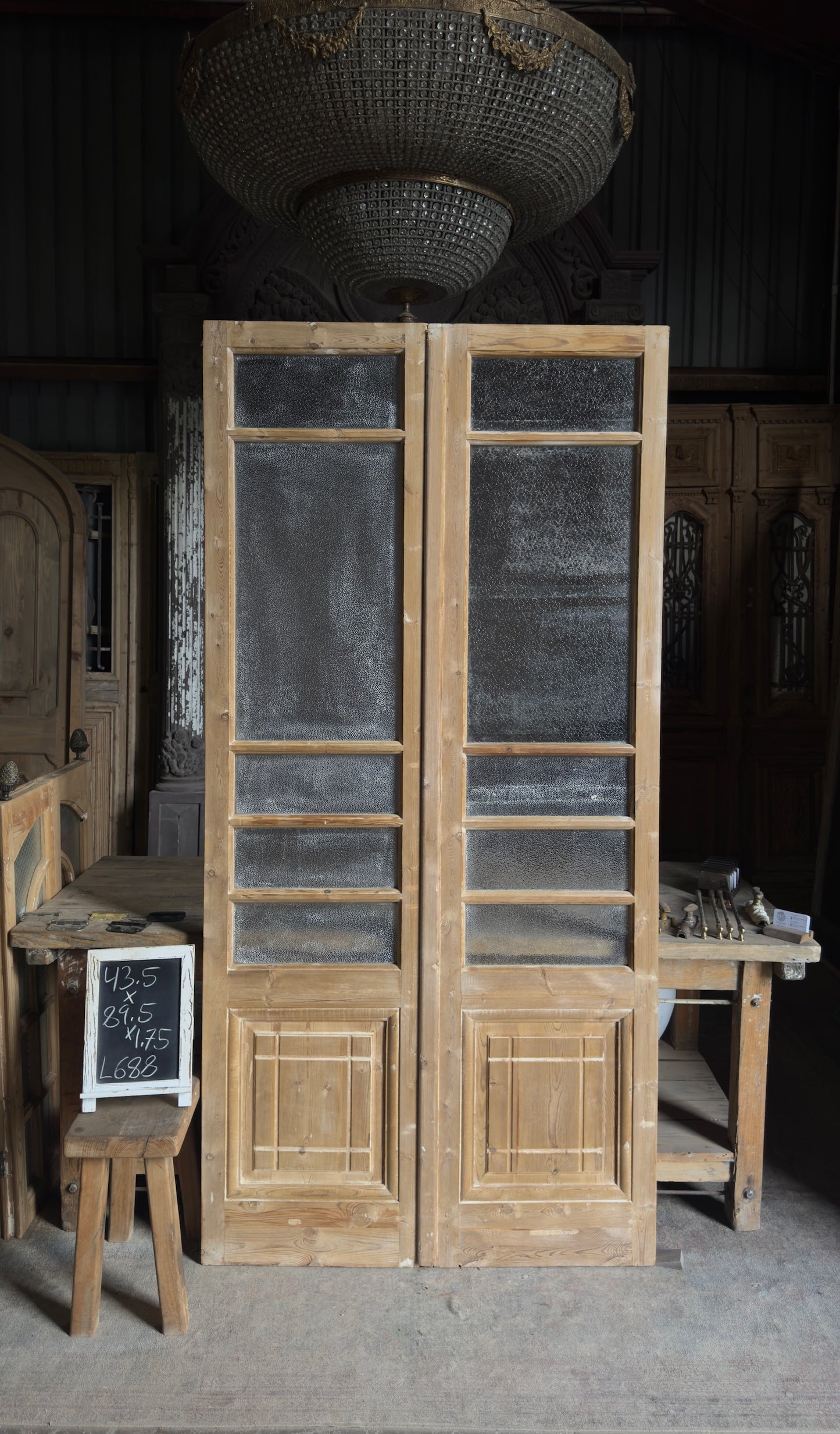 Antique Obscured Glass 4 Lite French Doors - 43.5x89.5 - L688
