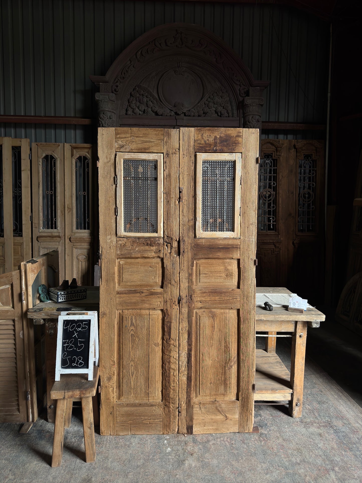 Small Antique Iron French Doors - 40.25x78.5 J28