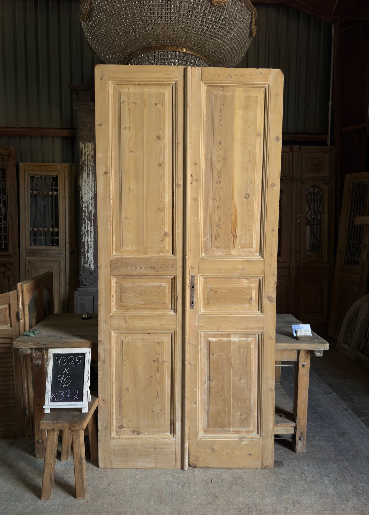 3 Panel Antique Solid French Doors - 43.25x96 K372