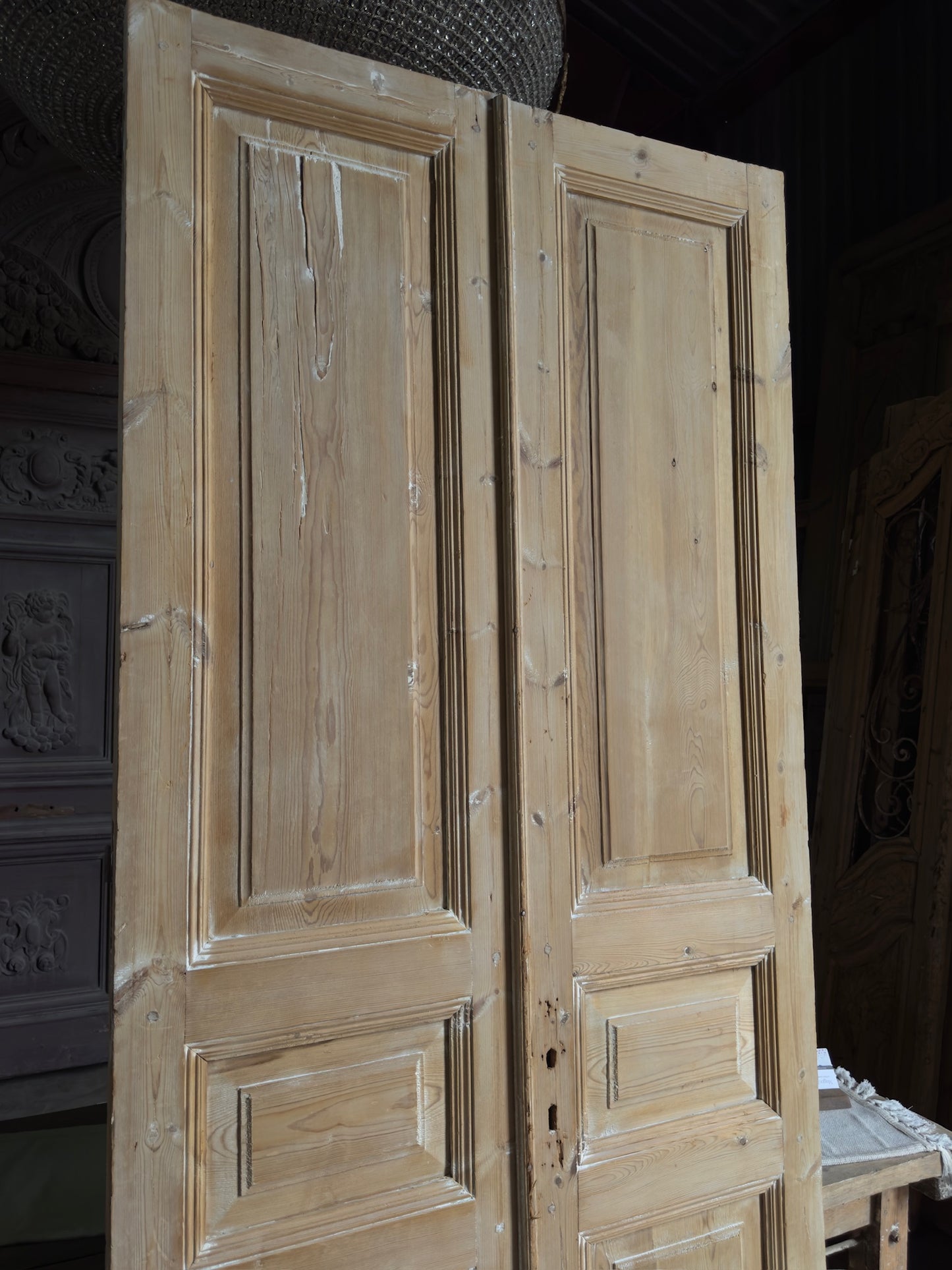 3 Panel Antique Solid French Doors - 42.5x98.75 J422