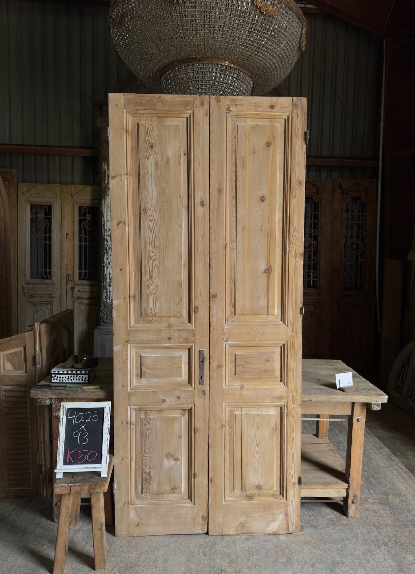 3 Panel Antique Solid French Doors - 40.25x93 K50