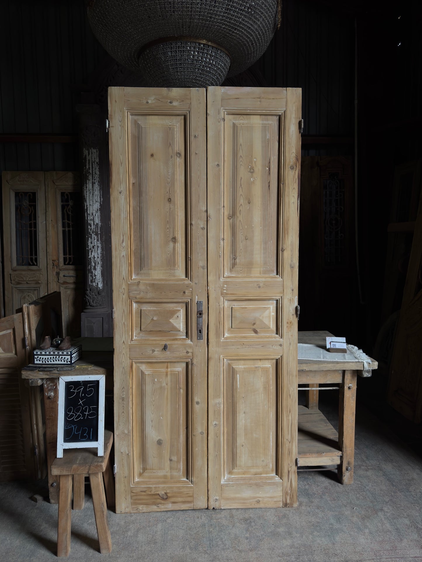 Pyramid Panel Antique Solid French Doors - 39.5x88.75 J431