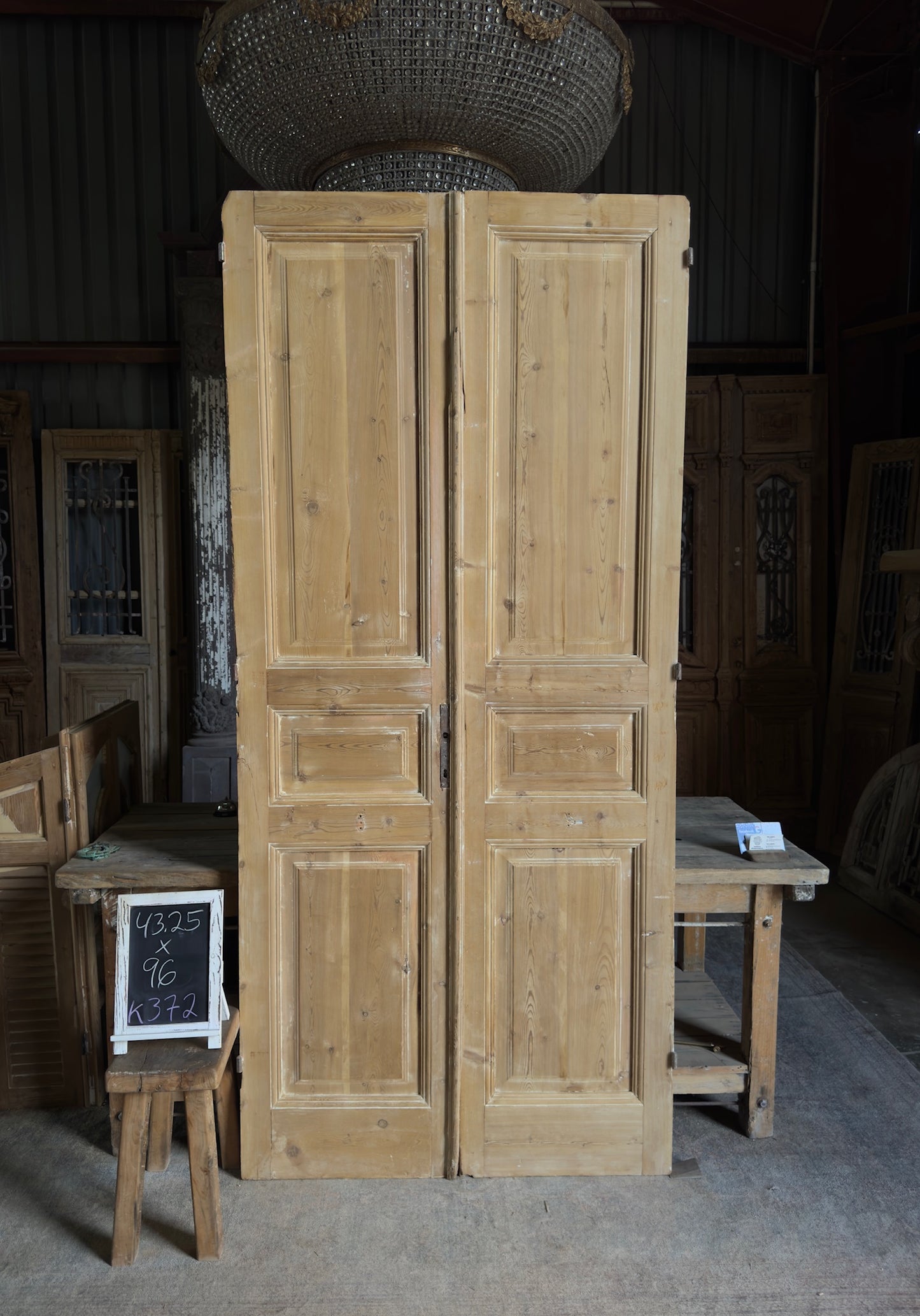 3 Panel Antique Solid French Doors - 43.25x96 K372