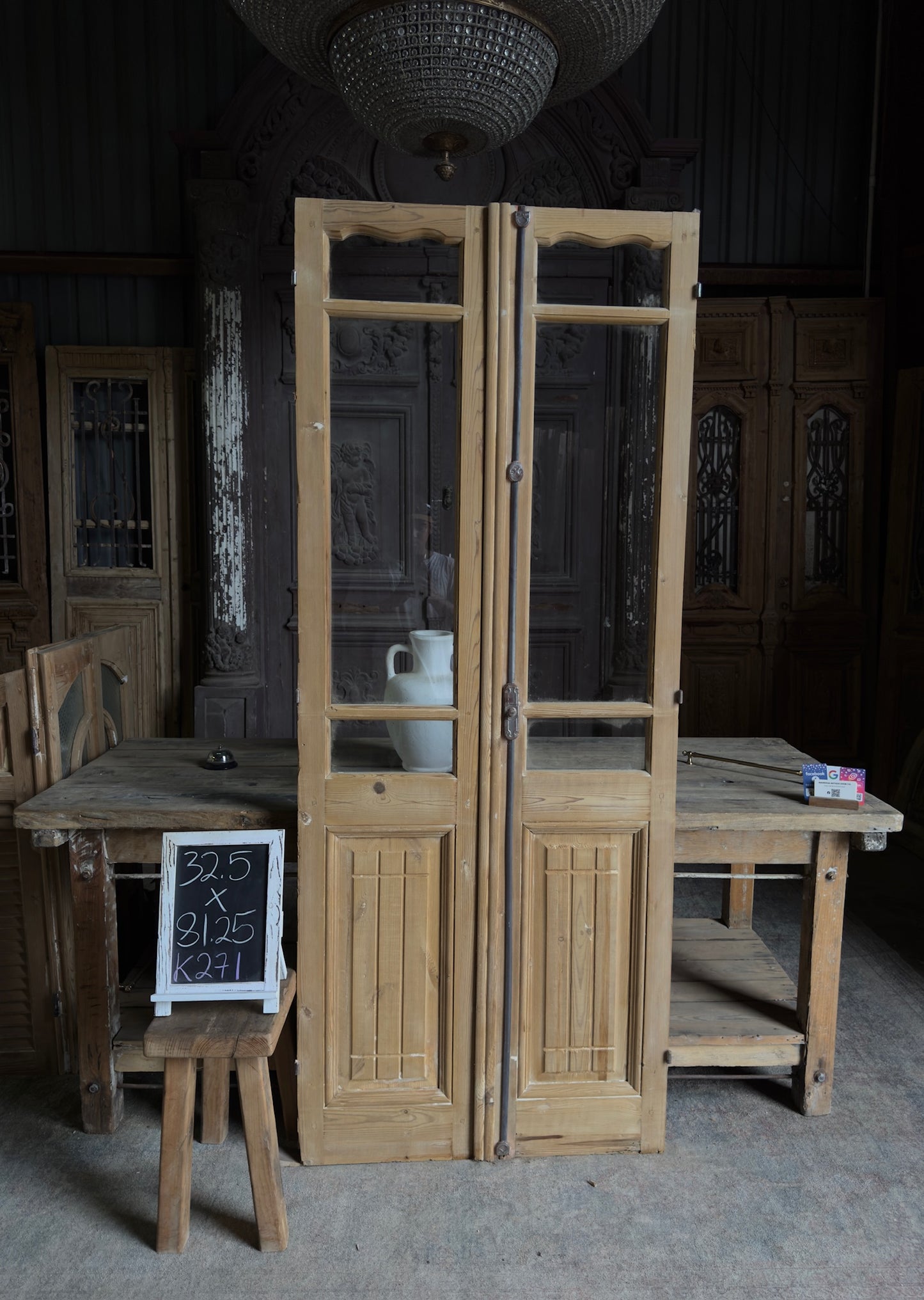 Narrow European Antique Glass French Doors - 32.5x81.25 K271
