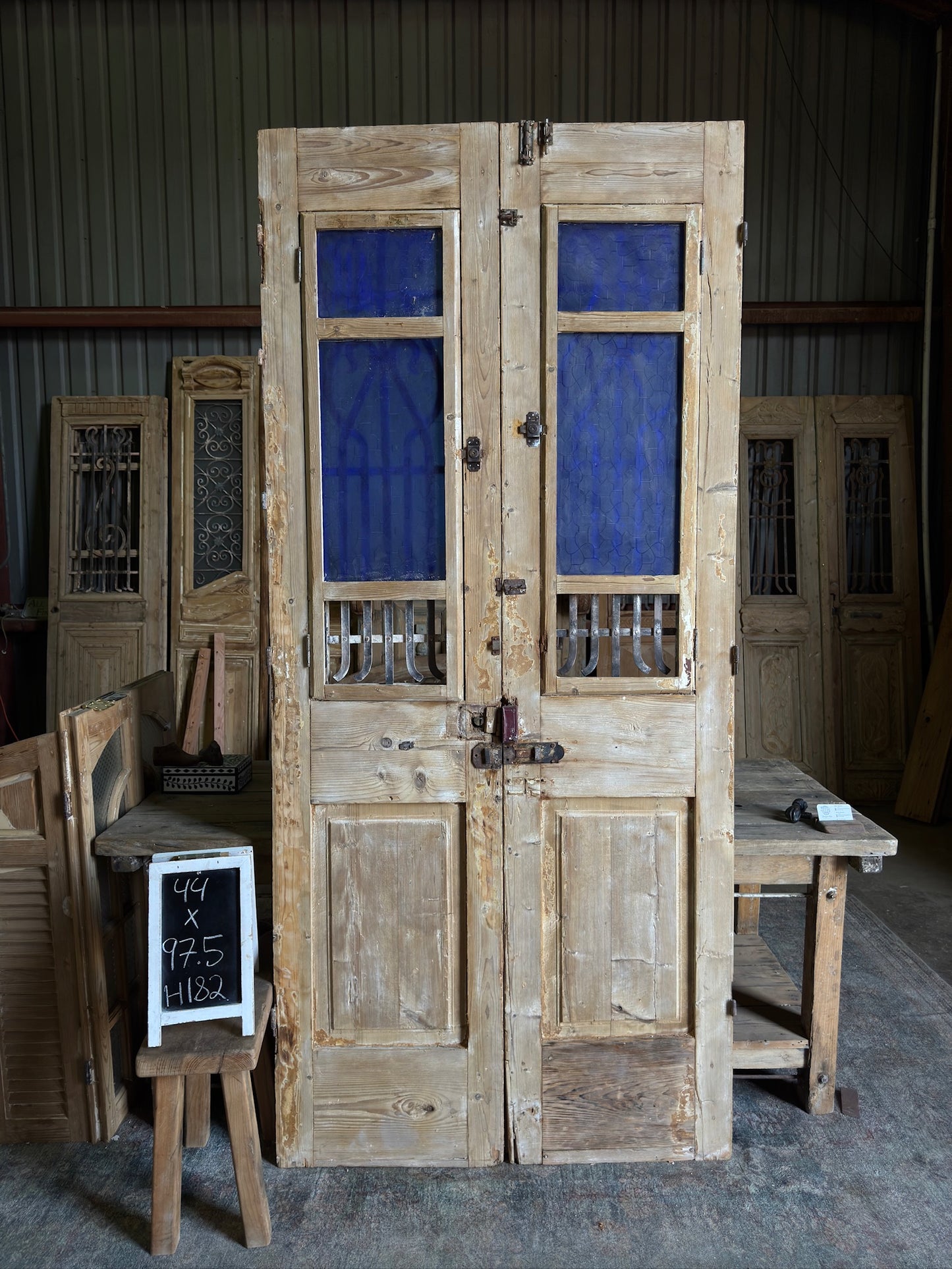 Stately Antique Iron French Doors - 44x97.5 H182