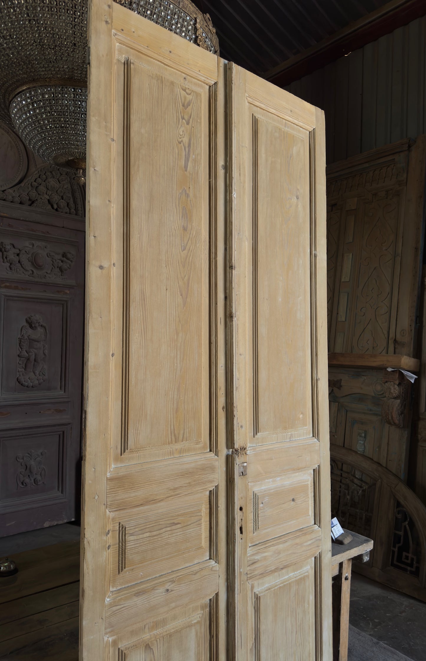 3 Panel Antique Solid French Doors - 44.5x108.5 K397