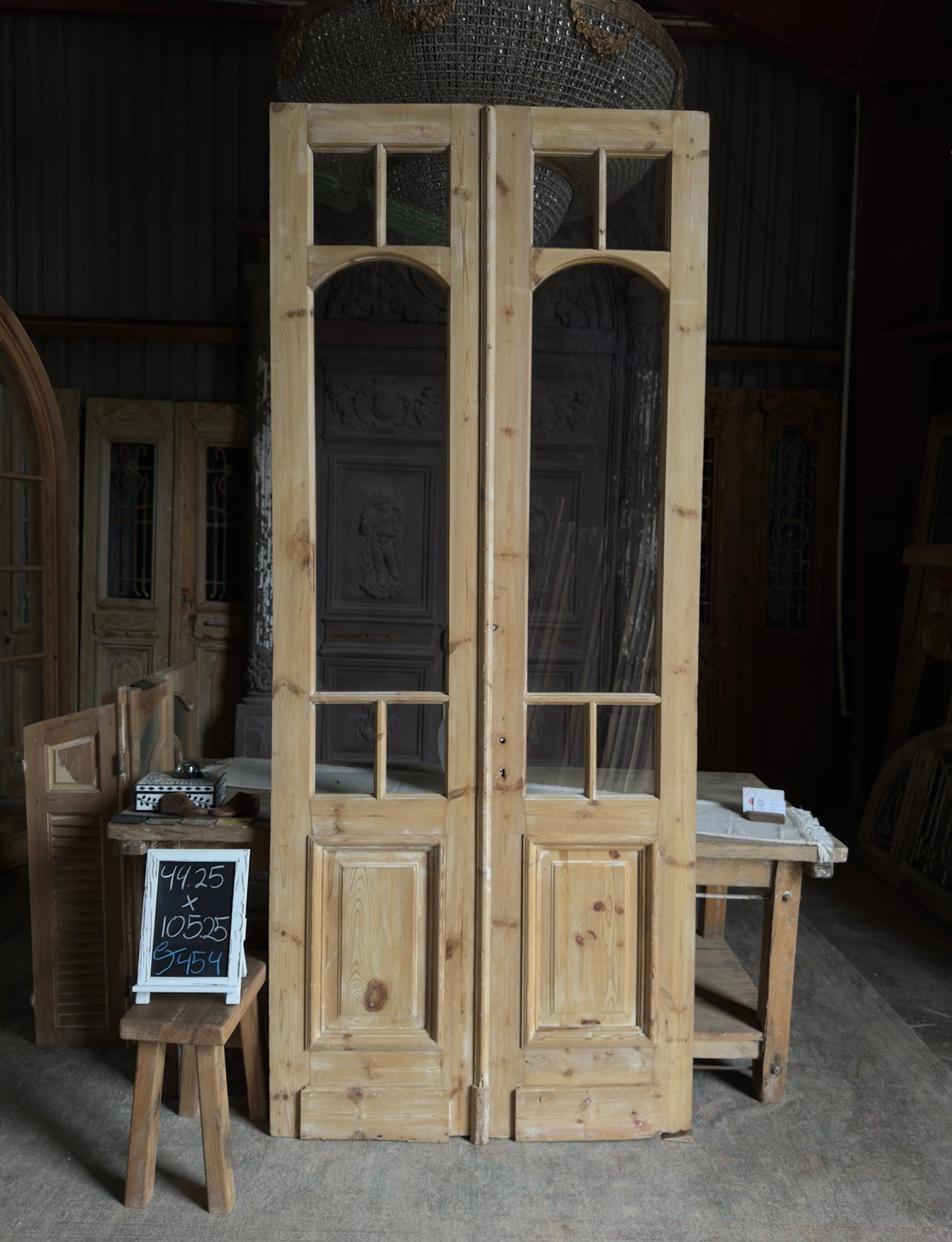 Unique Arch Style Antique Glass French Doors - 44.25x105.25 J454