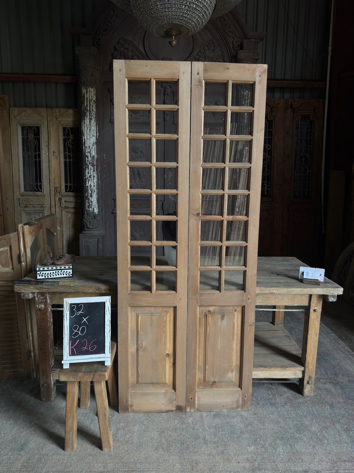 Handcrafted 16 Light Glass French Doors - 32x80 K26