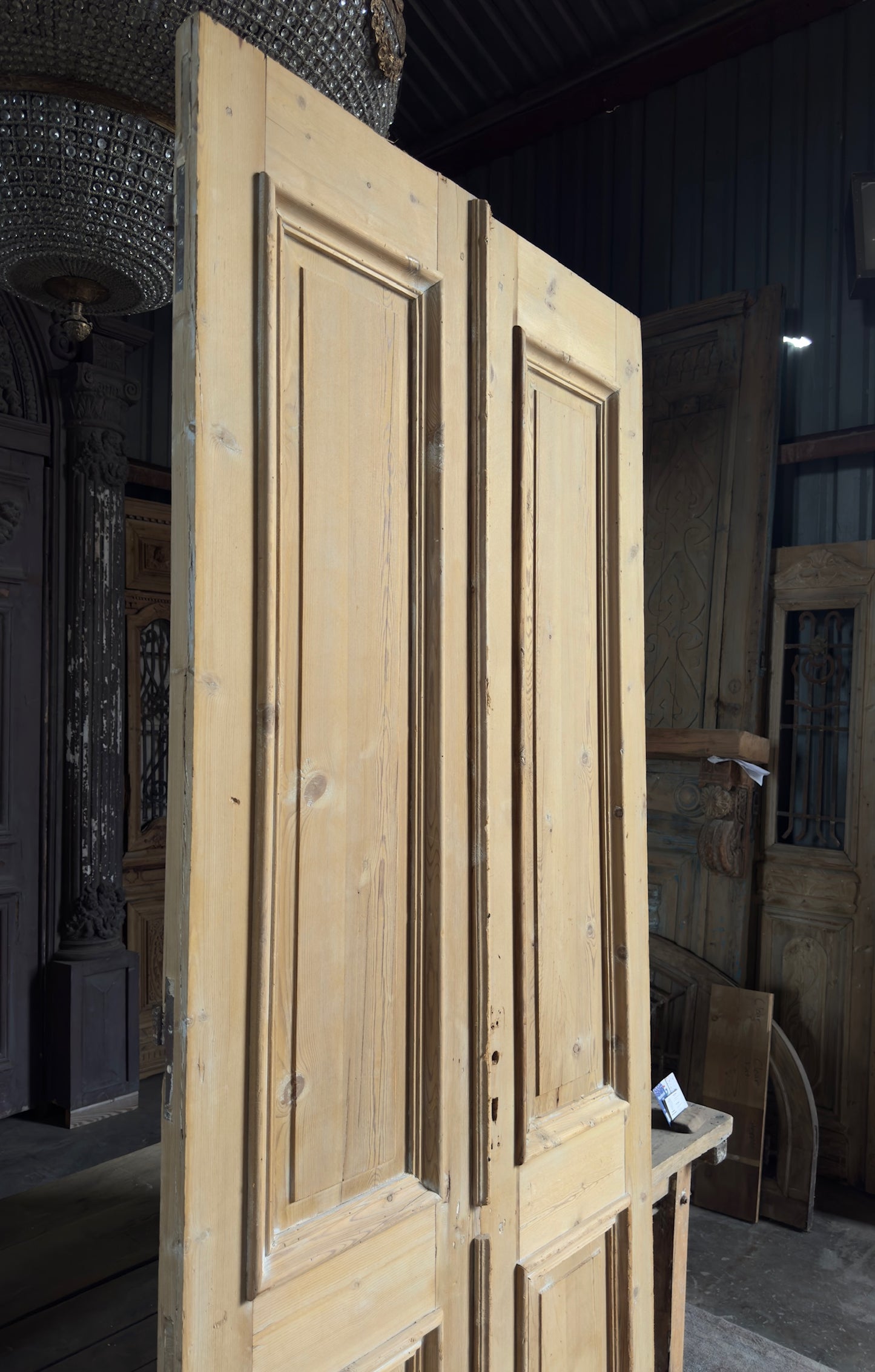 Raised Molding 2 Panel Antique Solid French Doors - 42.25x98.5 K343