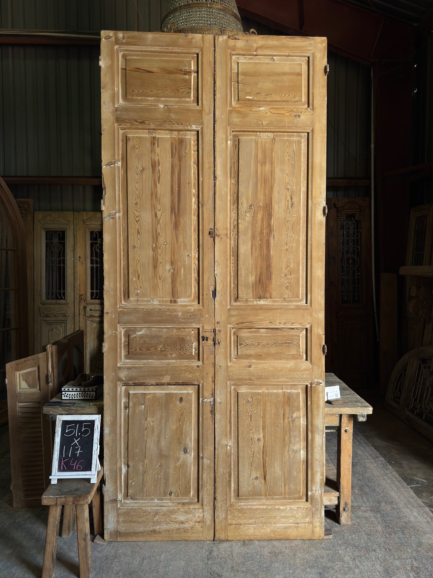 4 Panel Antique Solid French Doors - 51.5x117 K46
