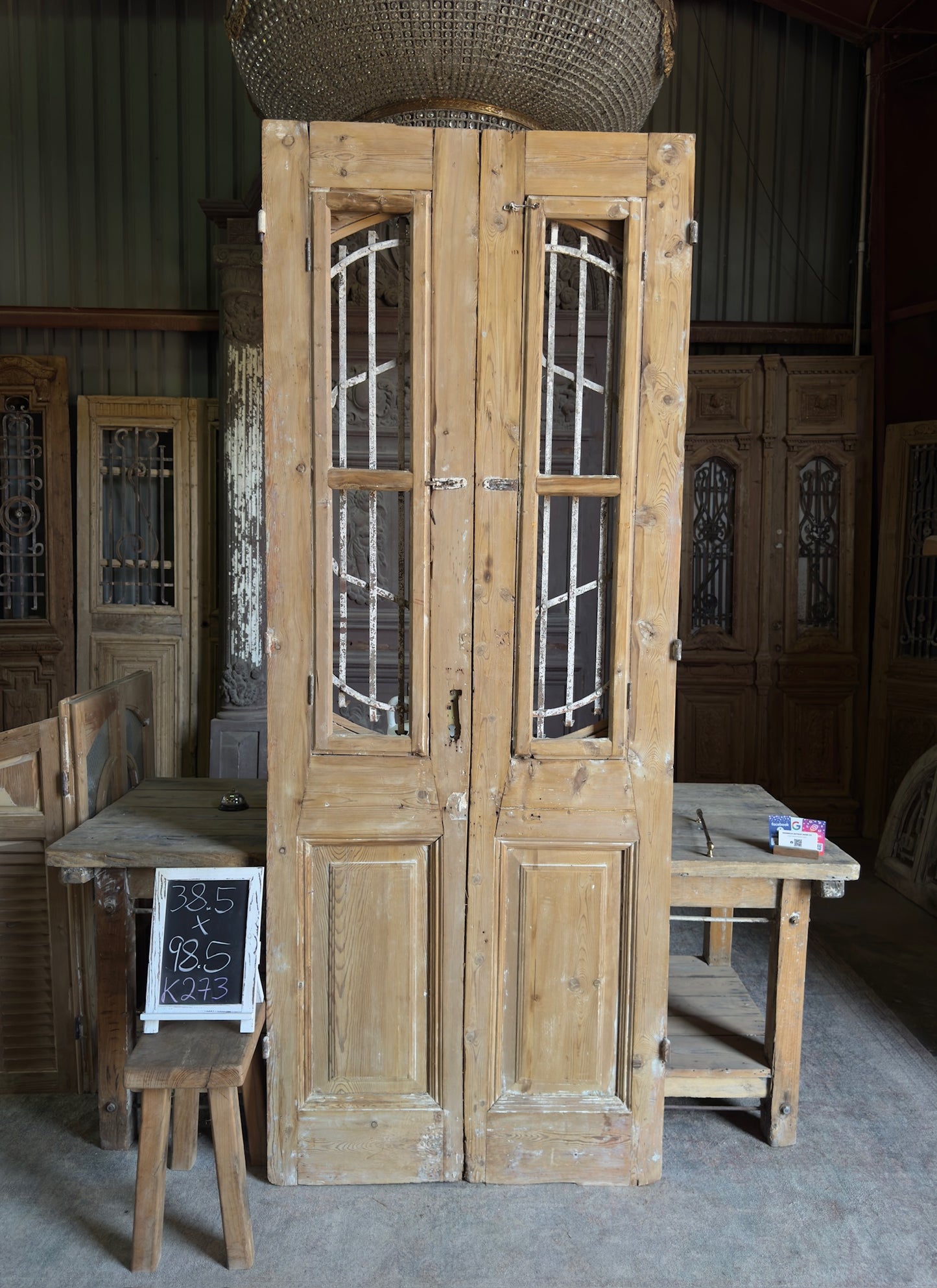 Sophisticated Antique Iron French Doors - 38.5x98.5 J273