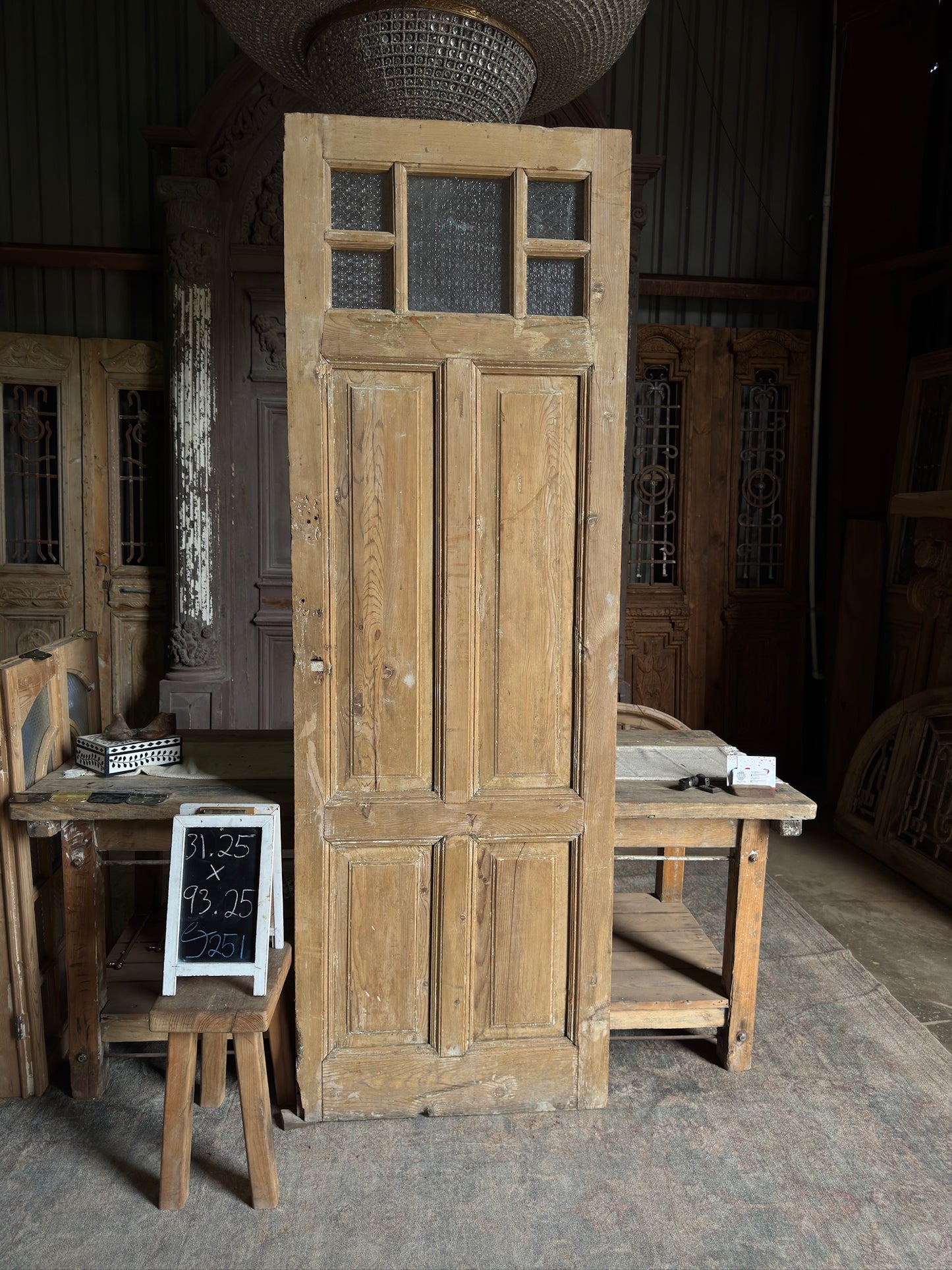 19th Century European Antique Glass Single Door - 31.25x93.25 J251