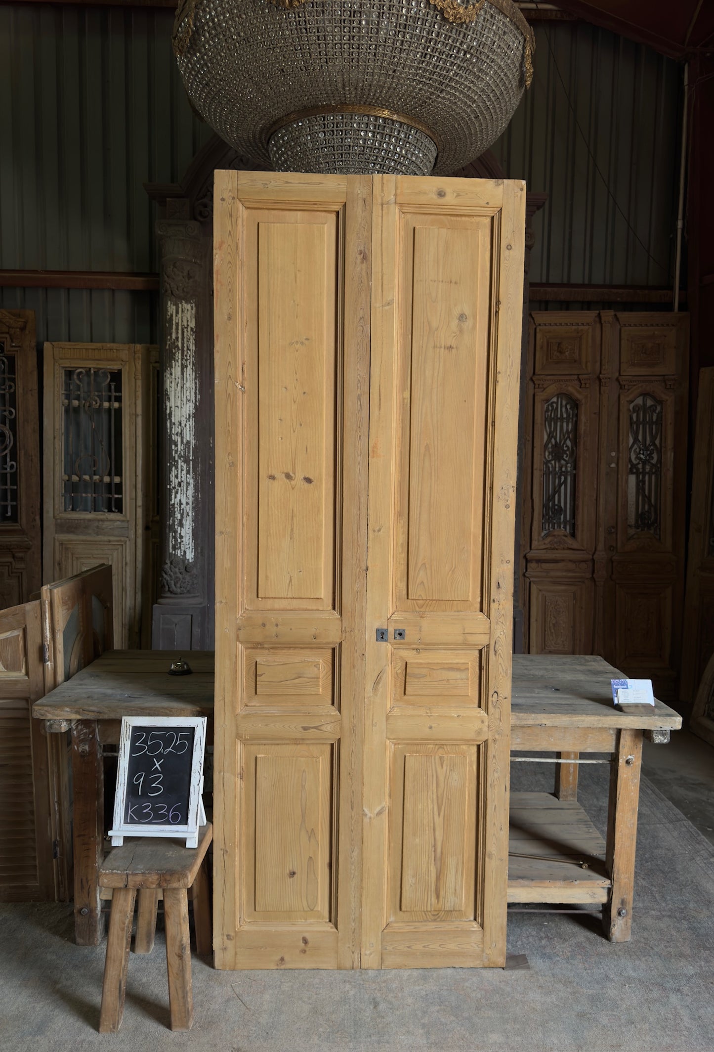 3 Panel Antique Solid French Doors - 35.25x93 K336