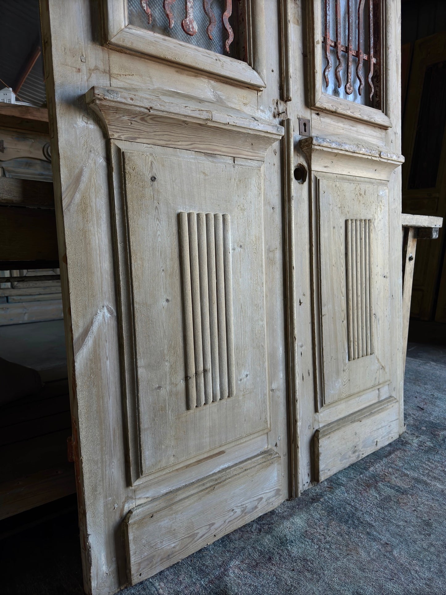 Antique Iron Fluted Panel French Doors - 44.25x100 H61