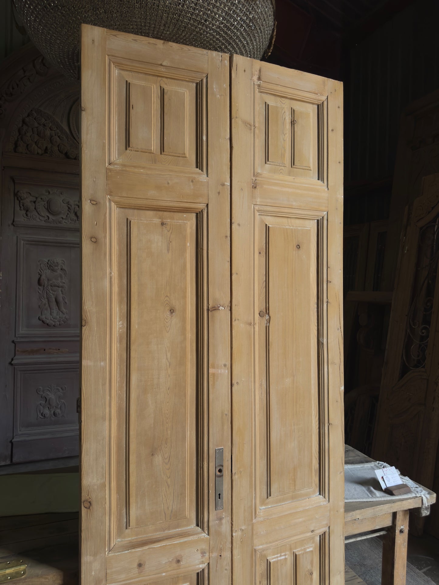 Stately 3 Panel Antique Solid French Doors - 37.75x95.5 J374