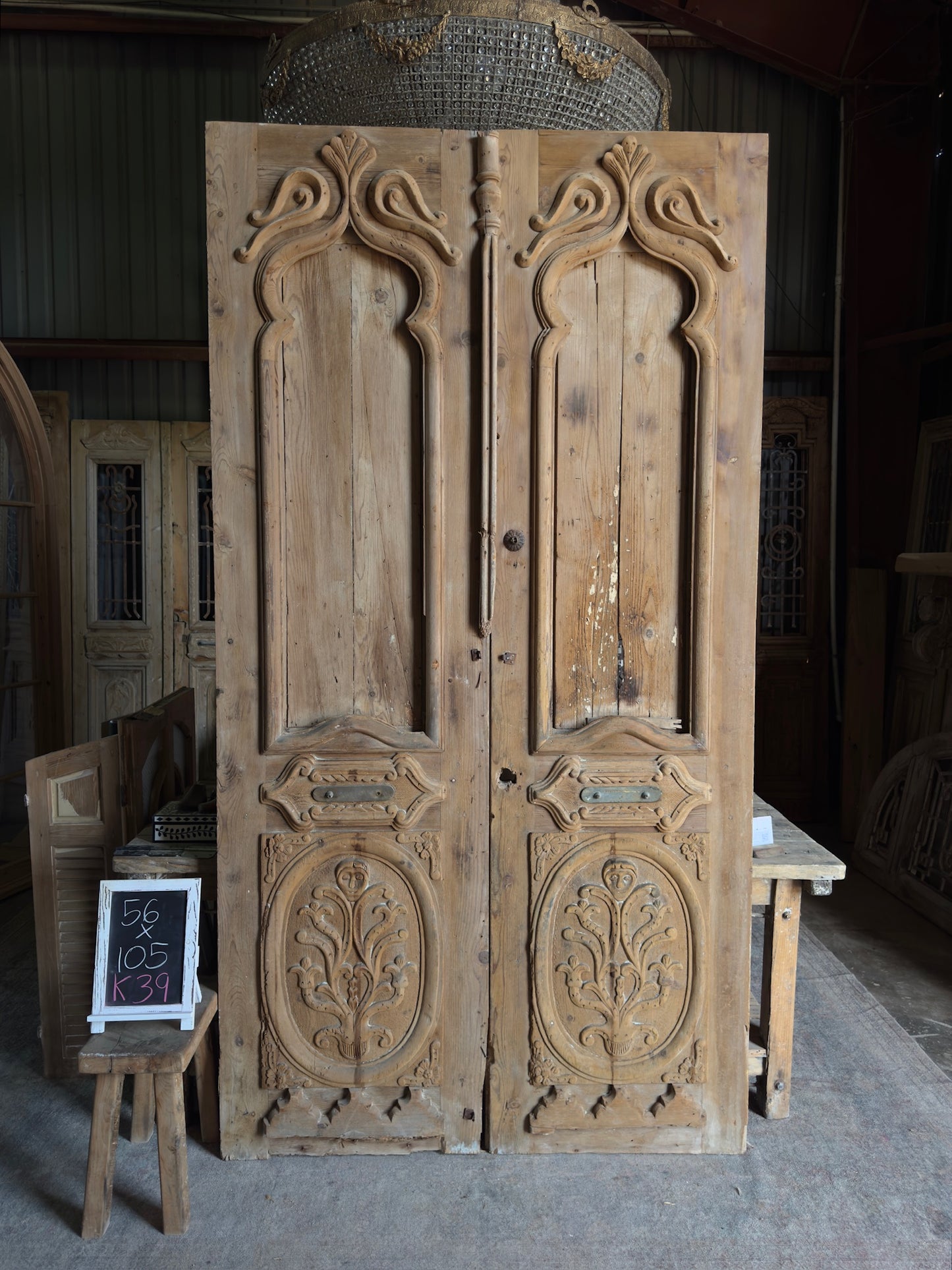 Ornately Carved Solid Antique Pair - 56x105 K39
