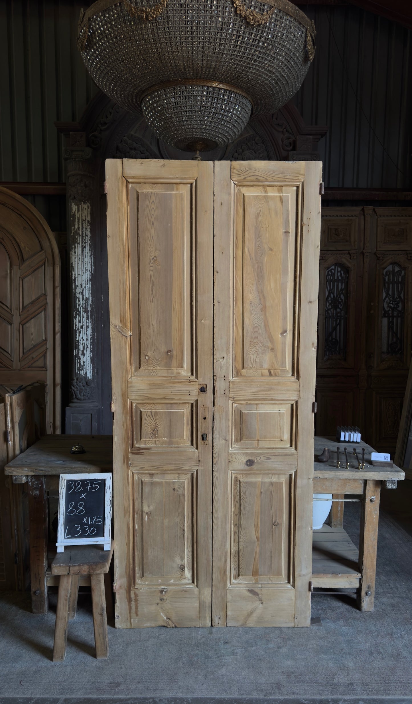 3 Panel Antique Solid French Doors - 38.75x88 - L330