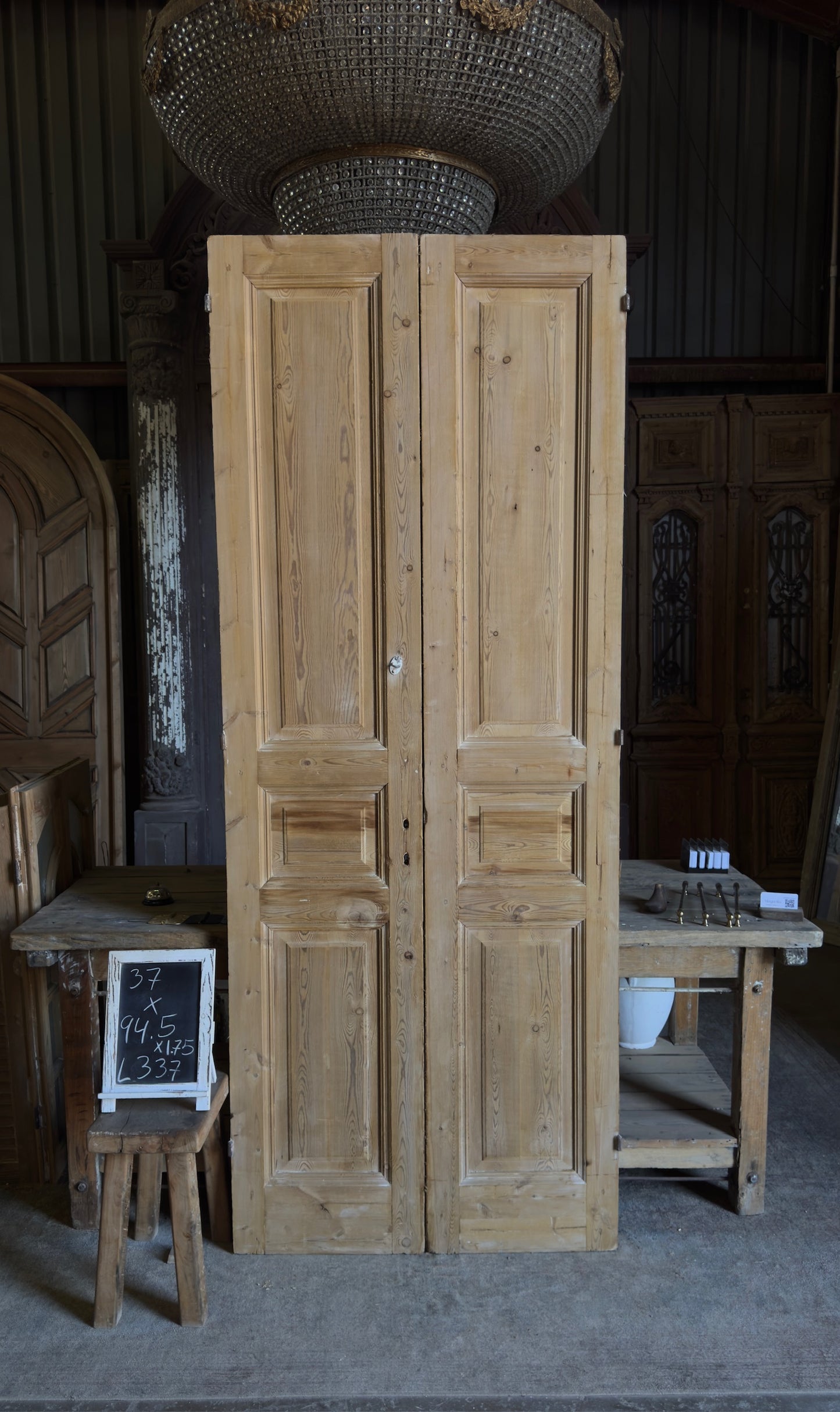 3 Panel Antique Solid French Doors - 37x94.5 - L337