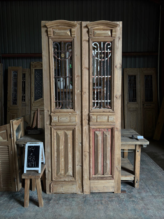 Handsome Antique Iron French Doors - 44x98 H191